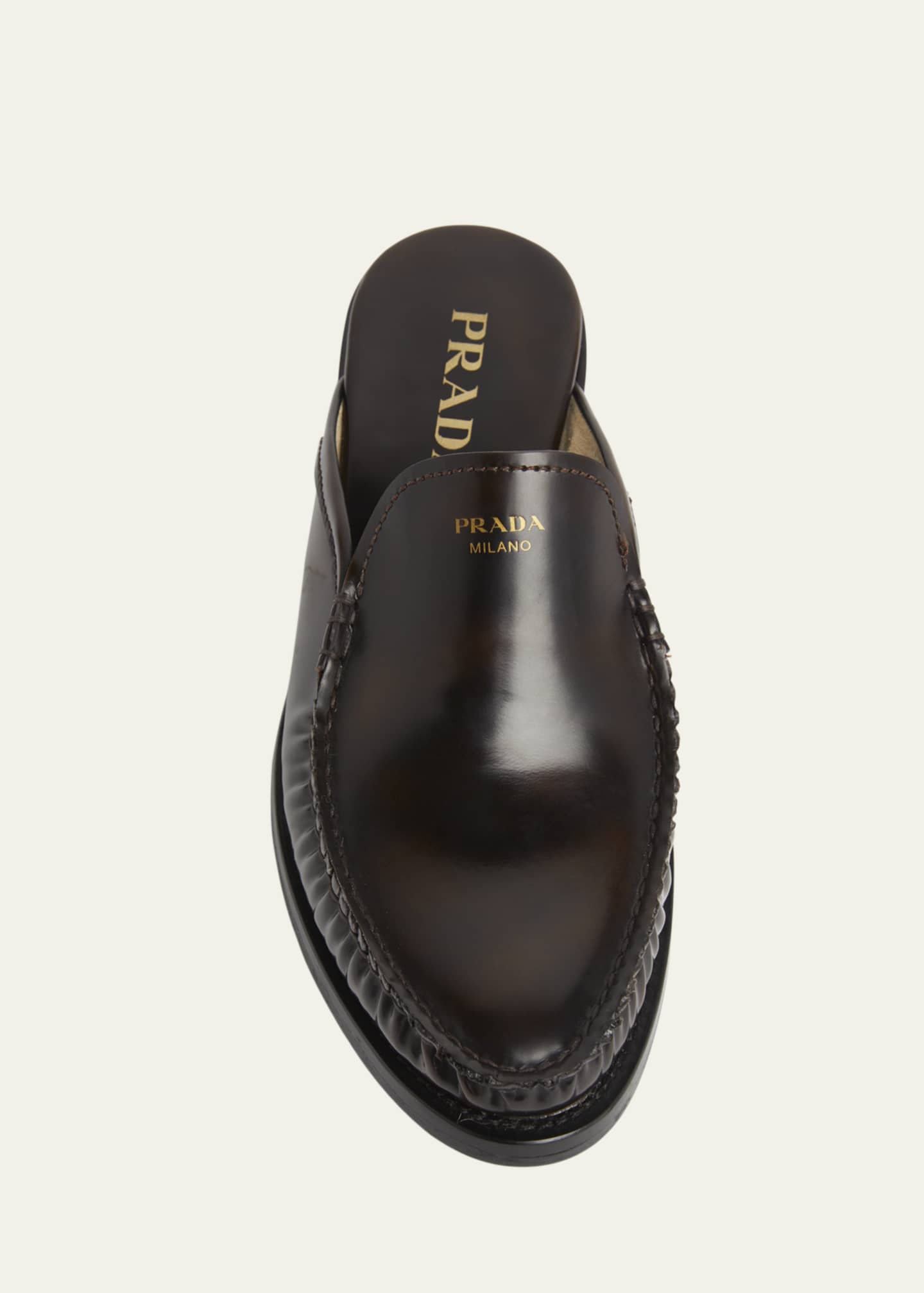 Prada Spazzolato Leather Loafer Mules Image 4 of 4