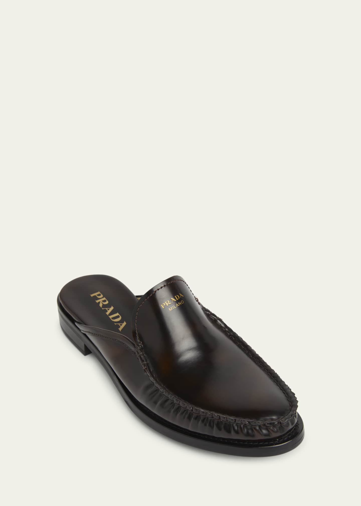 Prada Spazzolato Leather Loafer Mules Image 3 of 4