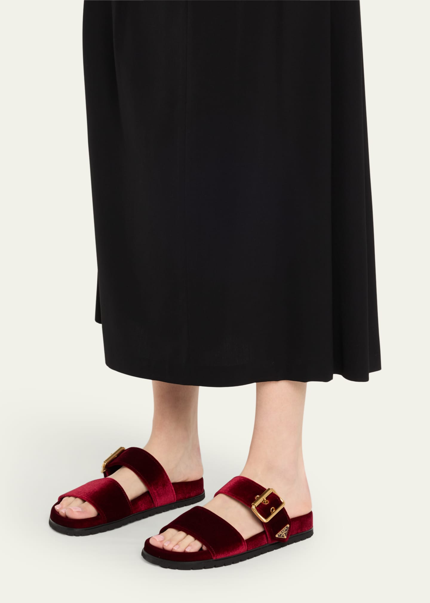 Prada Velvet Dual-Band Flat Sandals Image 2 of 6