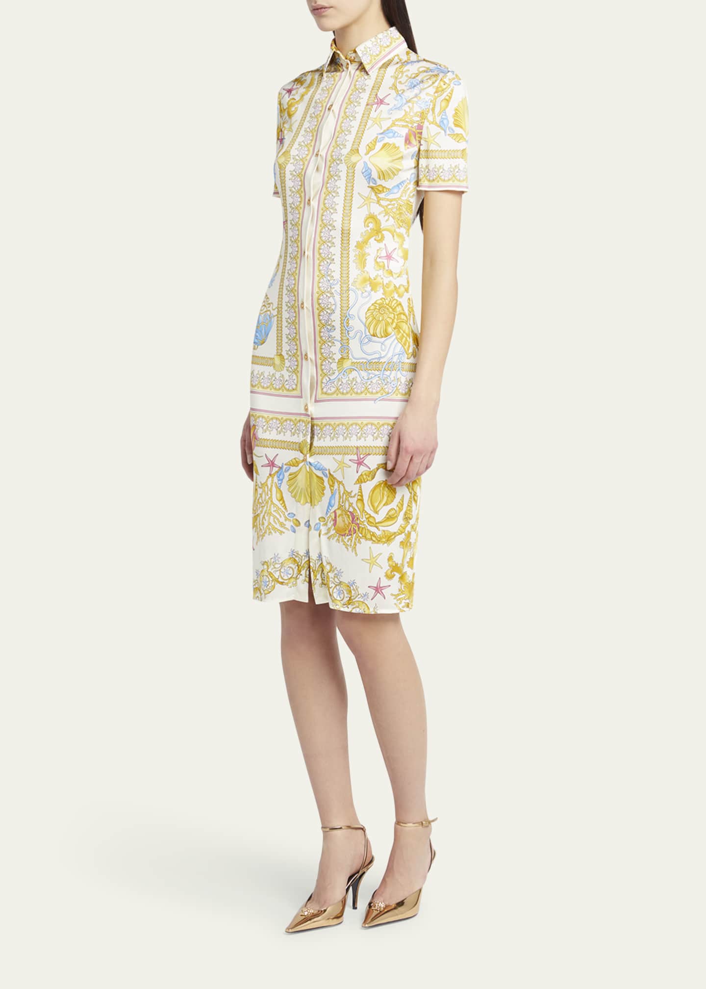 Versace Underwater Baroque-Print Jersey Shirtdress Image 4 of 5