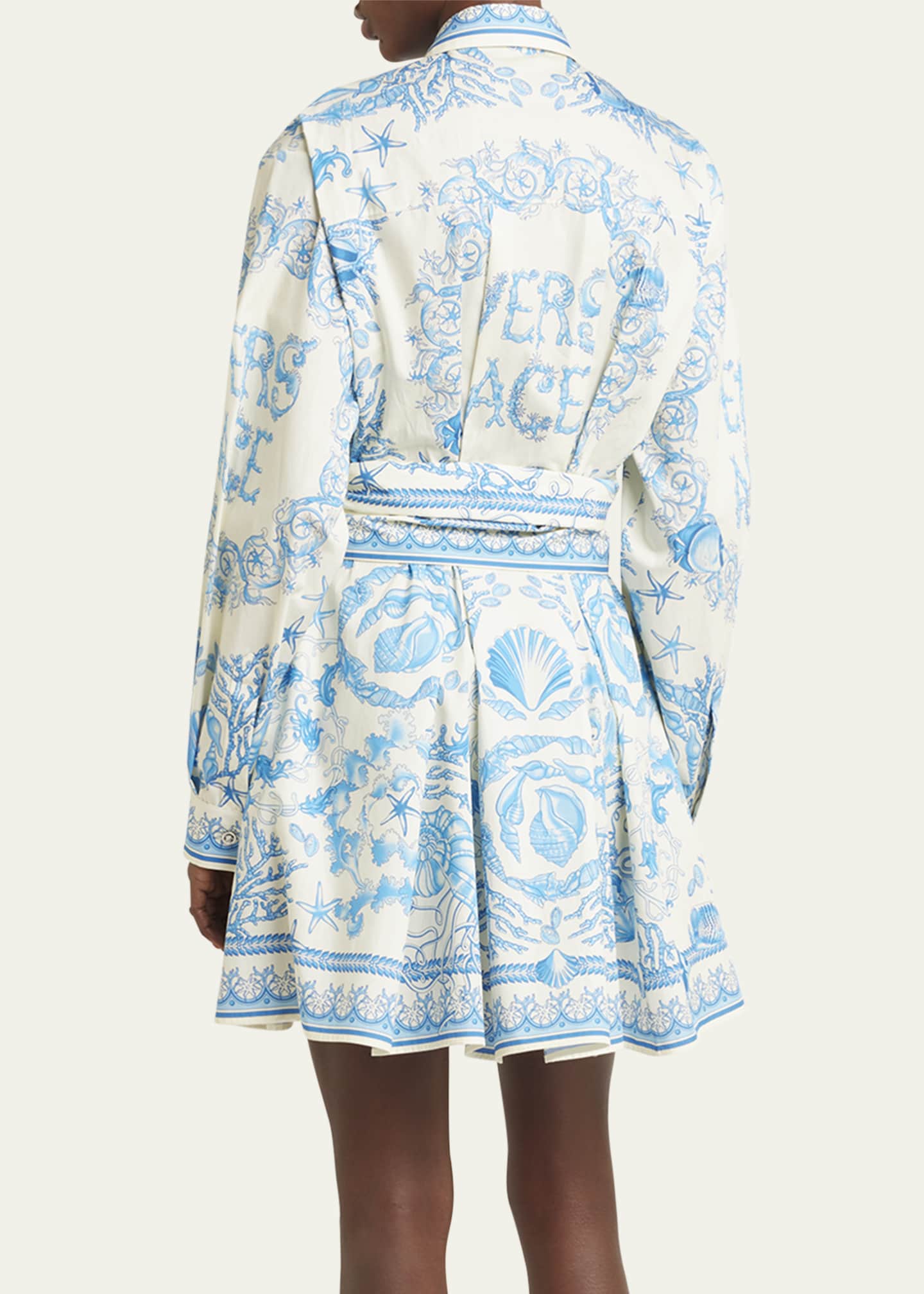 Versace Pleated Baroque Scarf-Print Mini Shirtdress Image 3 of 5