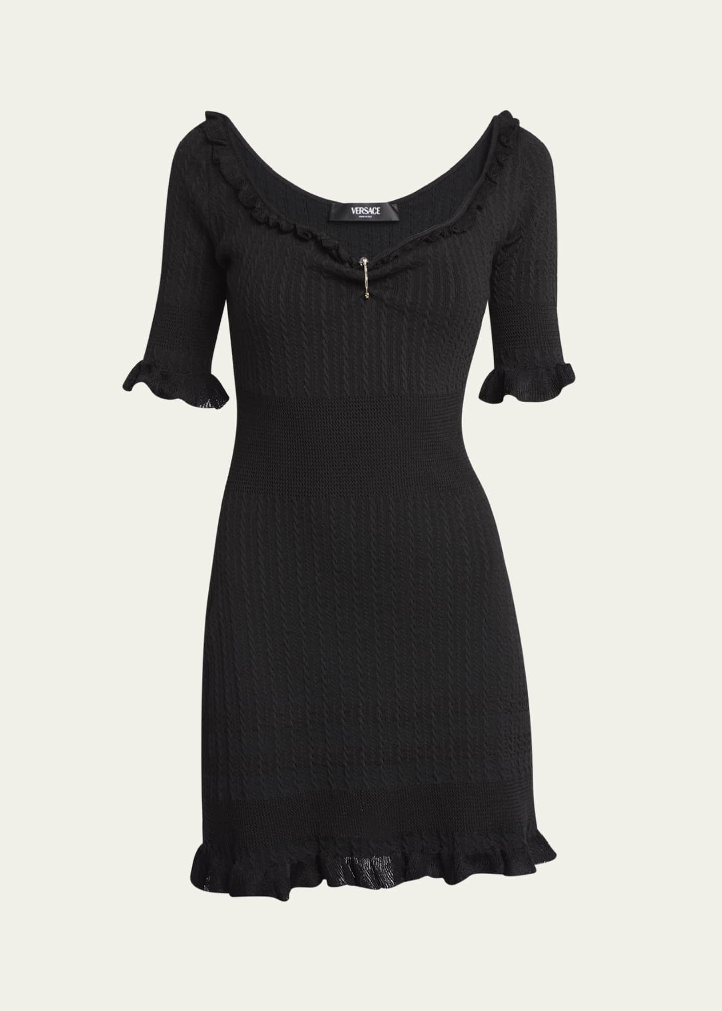 Versace Medusa Pin-Gathered Micro Cable Mini Dress Image 1 of 5