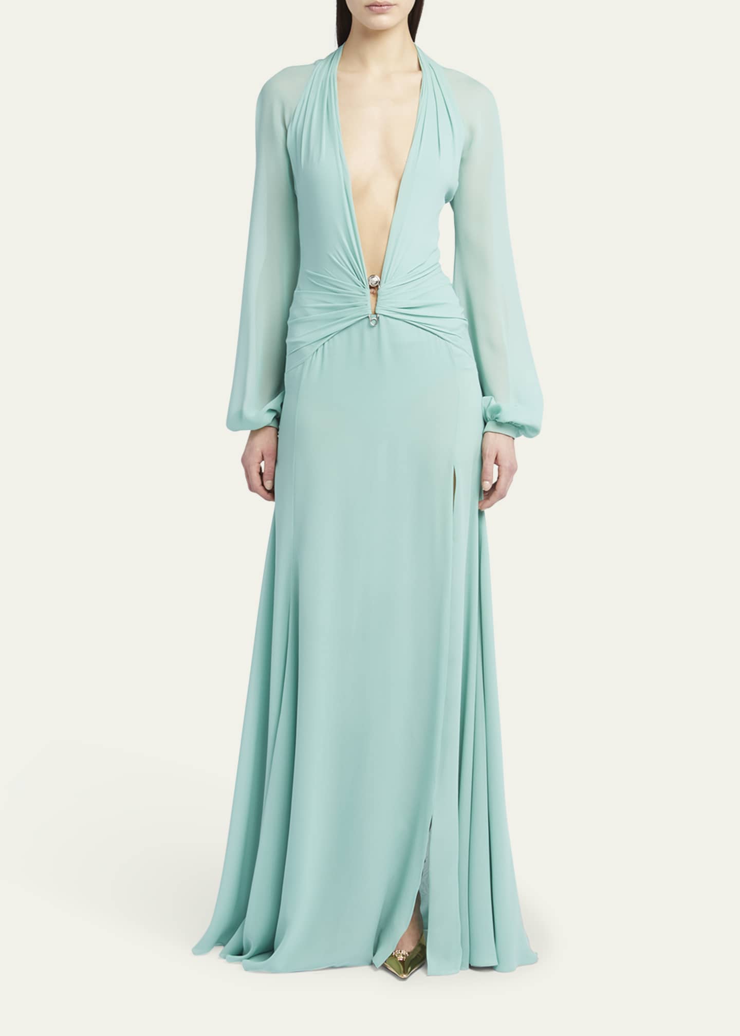 Versace Deep V-Neck Silk Georgette Gown Image 2 of 5