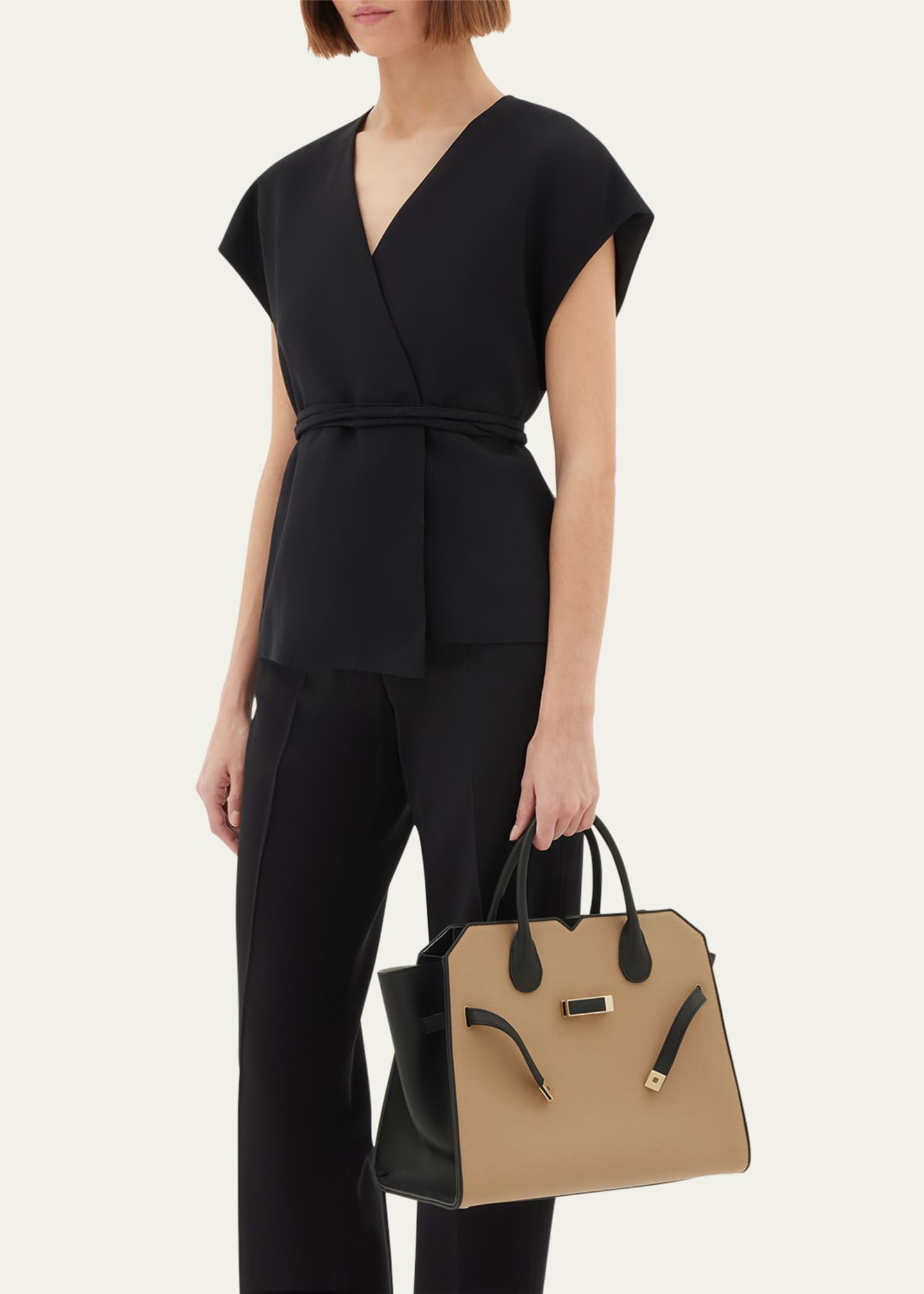 Valextra Milano Bicolor Leather Top-Handle Bag Image 2 of 4