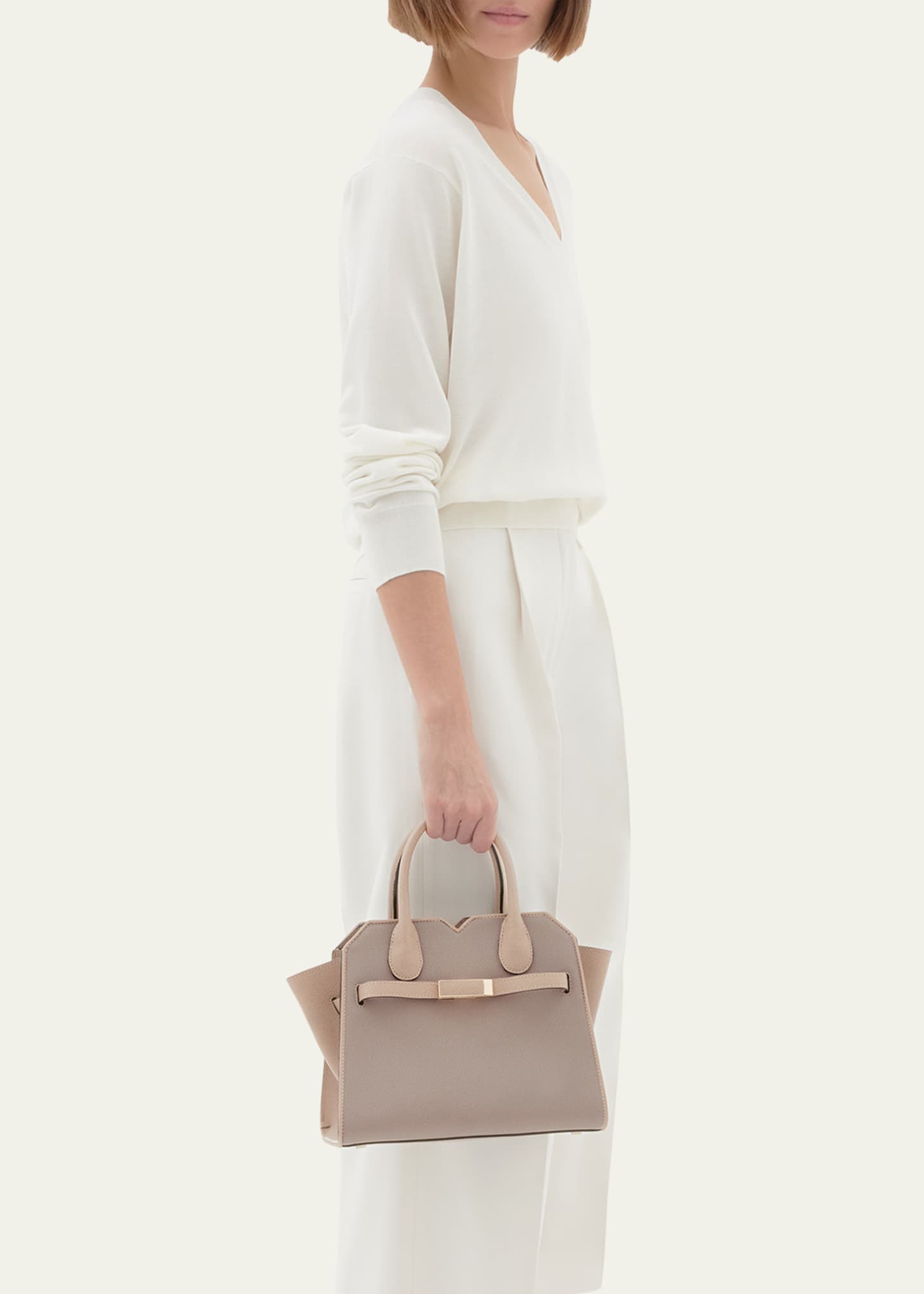Valextra Milano Bicolor Leather Top-Handle Bag Image 2 of 4