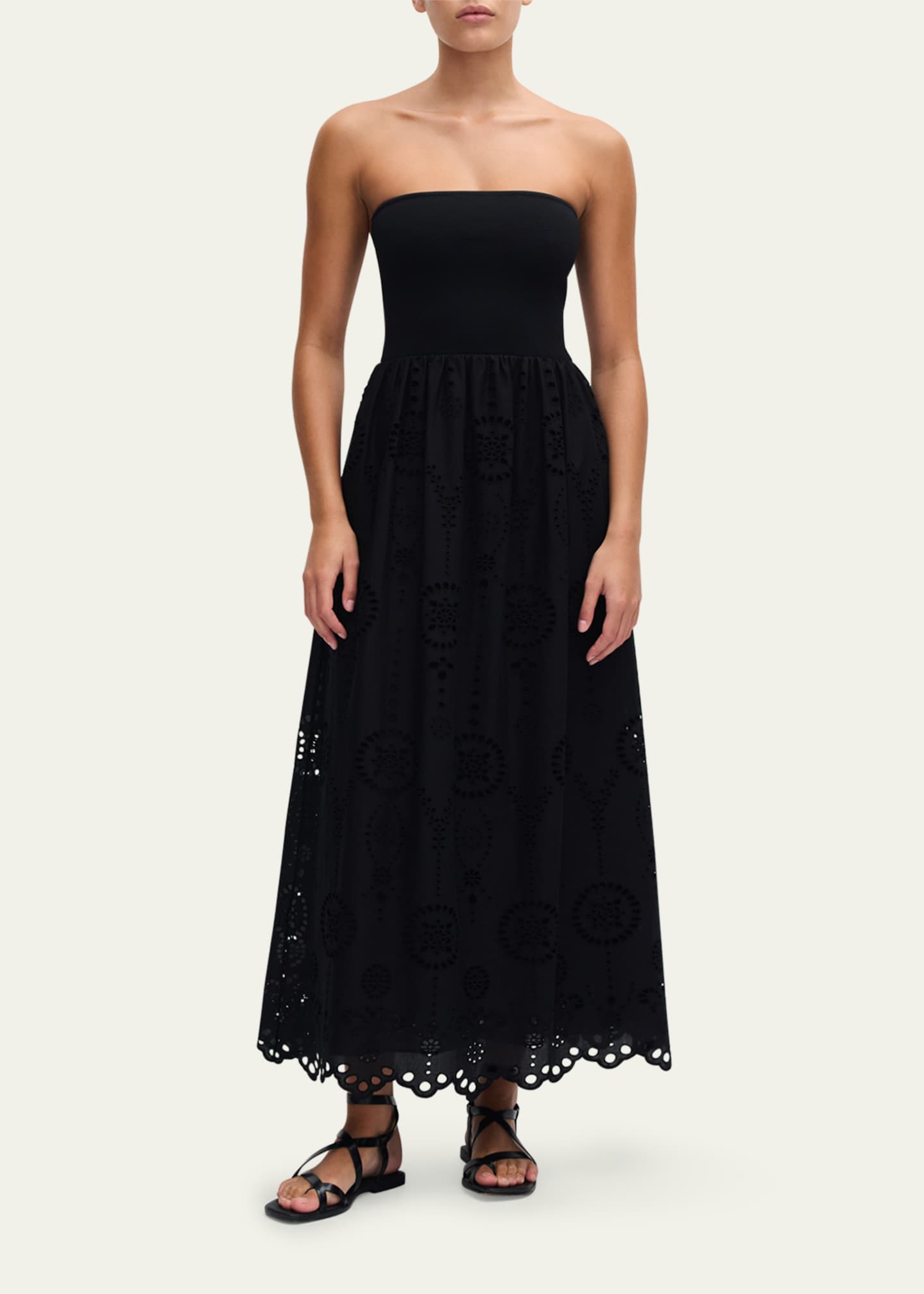 Matteau Strapless Knit Broderie Dress, Black, Women's, 2, Casual & Work Dresses Knit Dresses