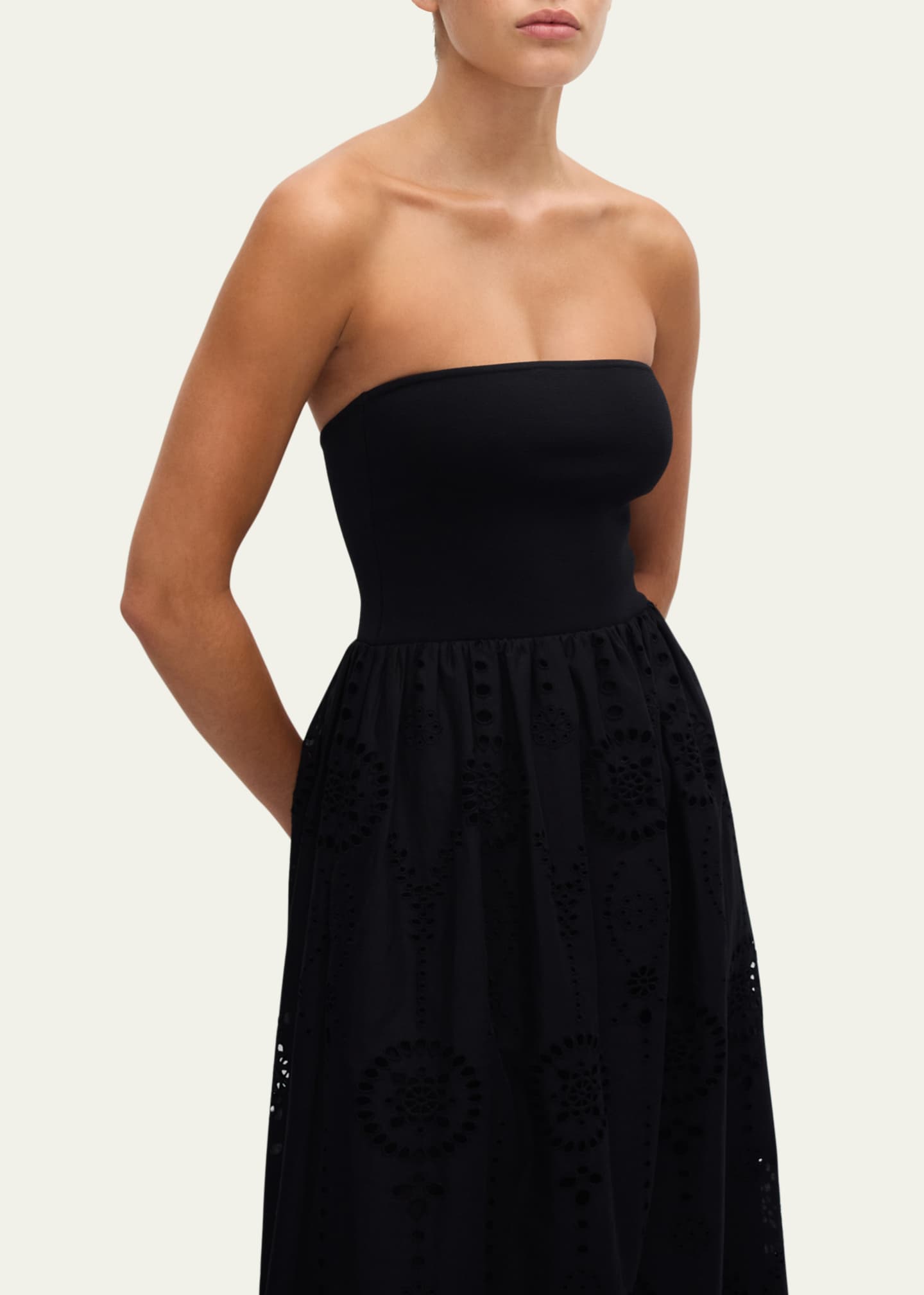 Matteau Strapless Knit Broderie Dress, Black, Women's, 2, Casual & Work Dresses Knit Dresses
