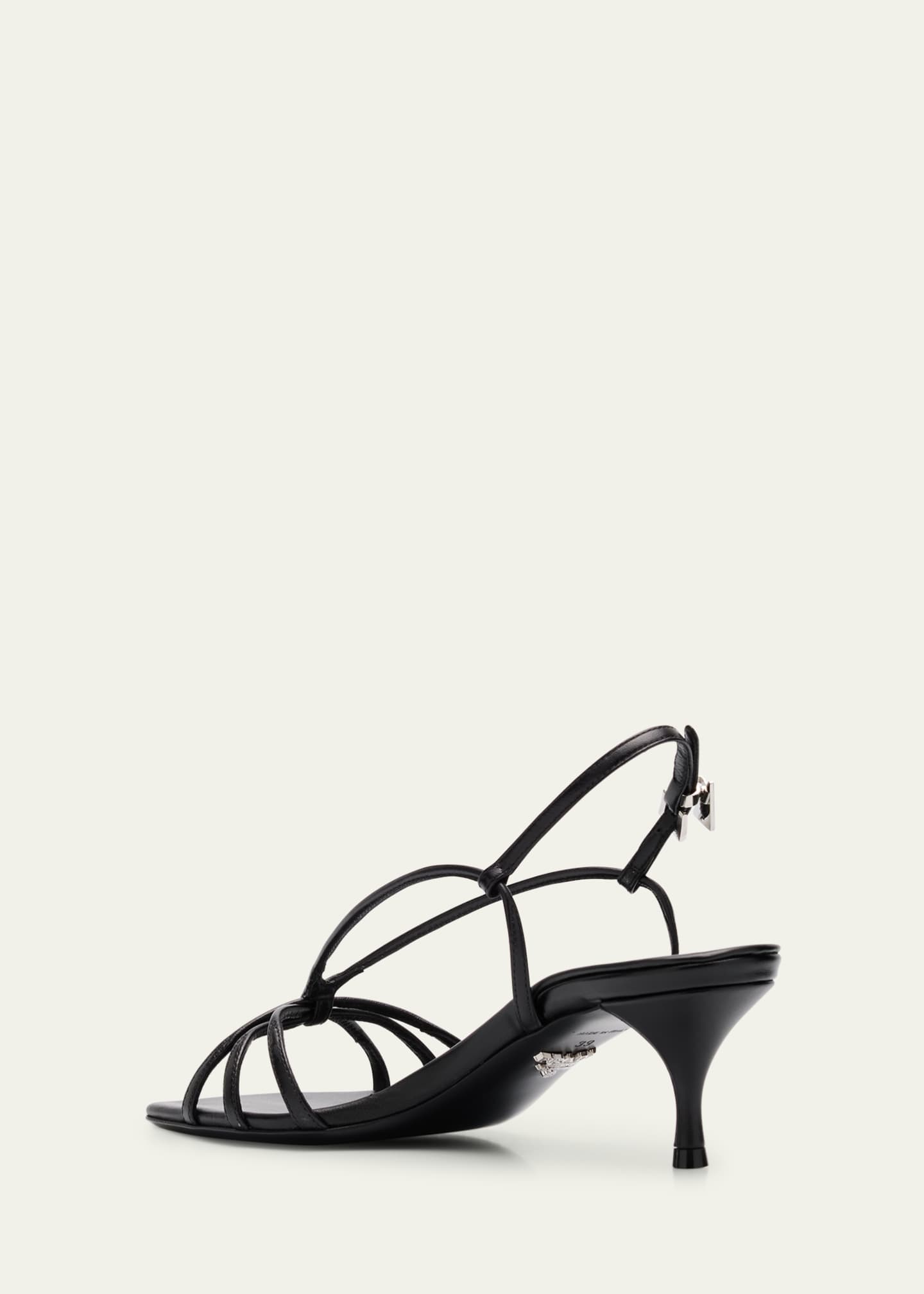 Capretto Strappy Leather Sandals with Triangle Logo Charm
