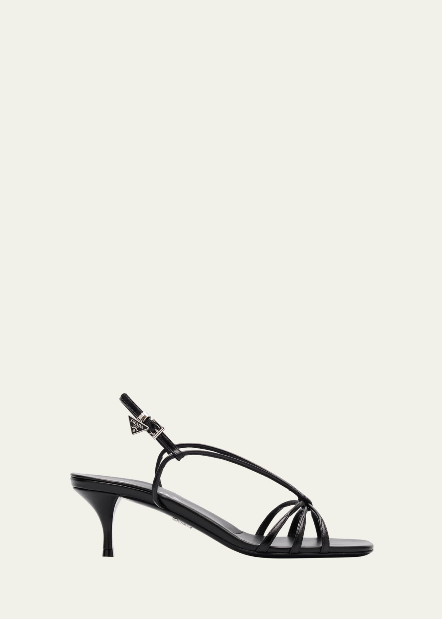 Prada Capretto Strappy Leather Sandals with Triangle Logo Charm Image 1 of 6