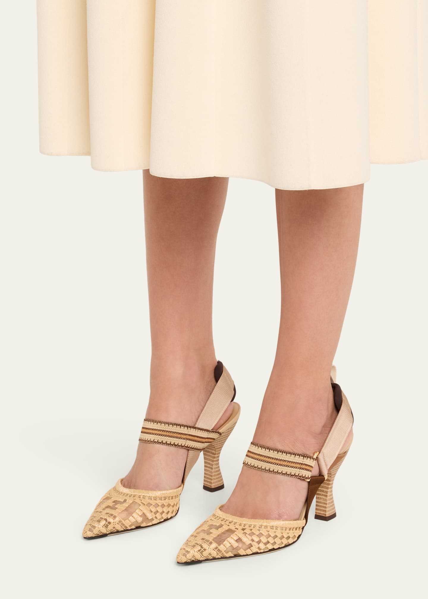 Fendi Colibri Raffia FF Sporty Slingback Pumps - Bergdorf Goodman