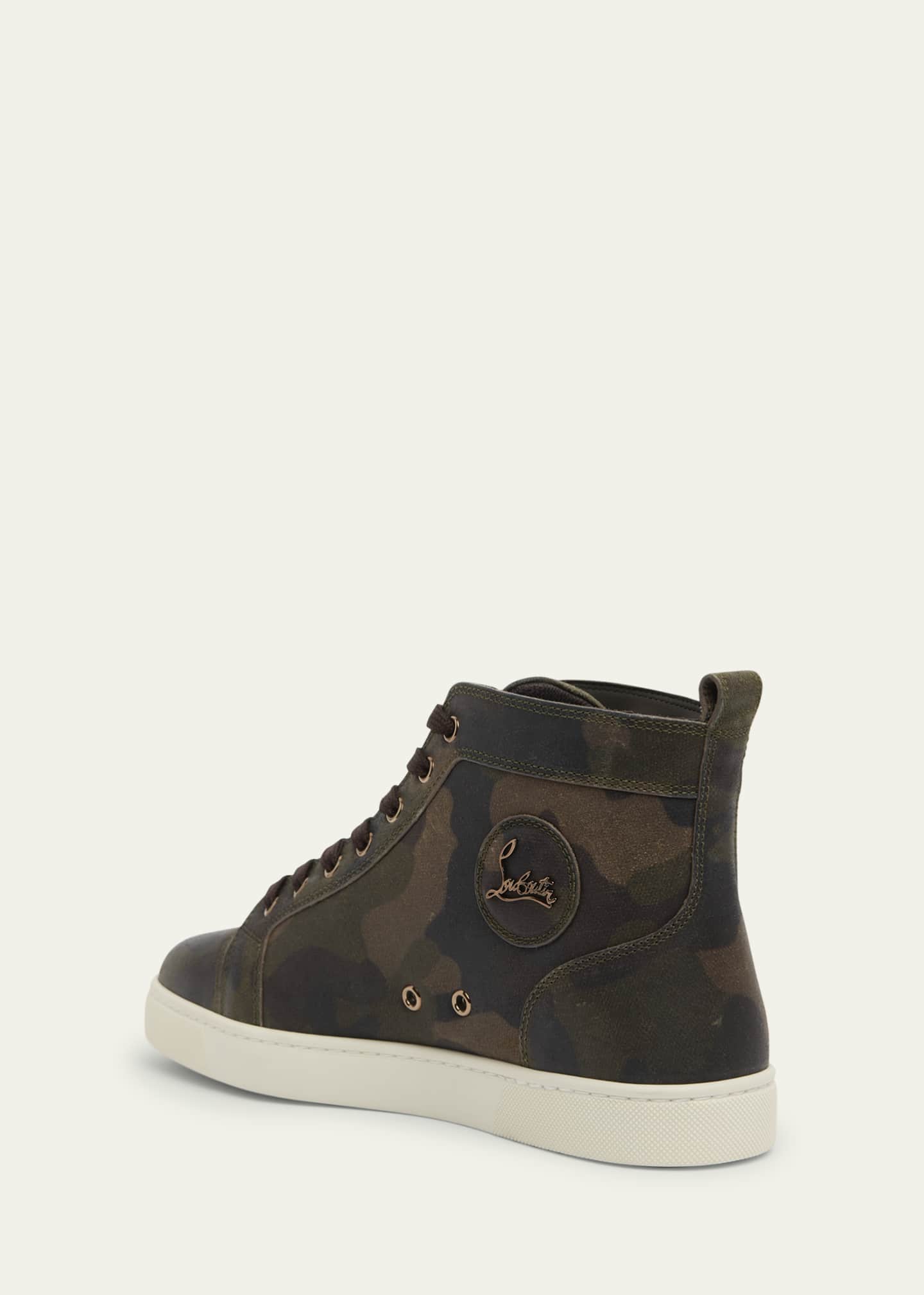Christian Louboutin Men's Louis Camouflage Leather High-Top Sneakers Image 2 of 4