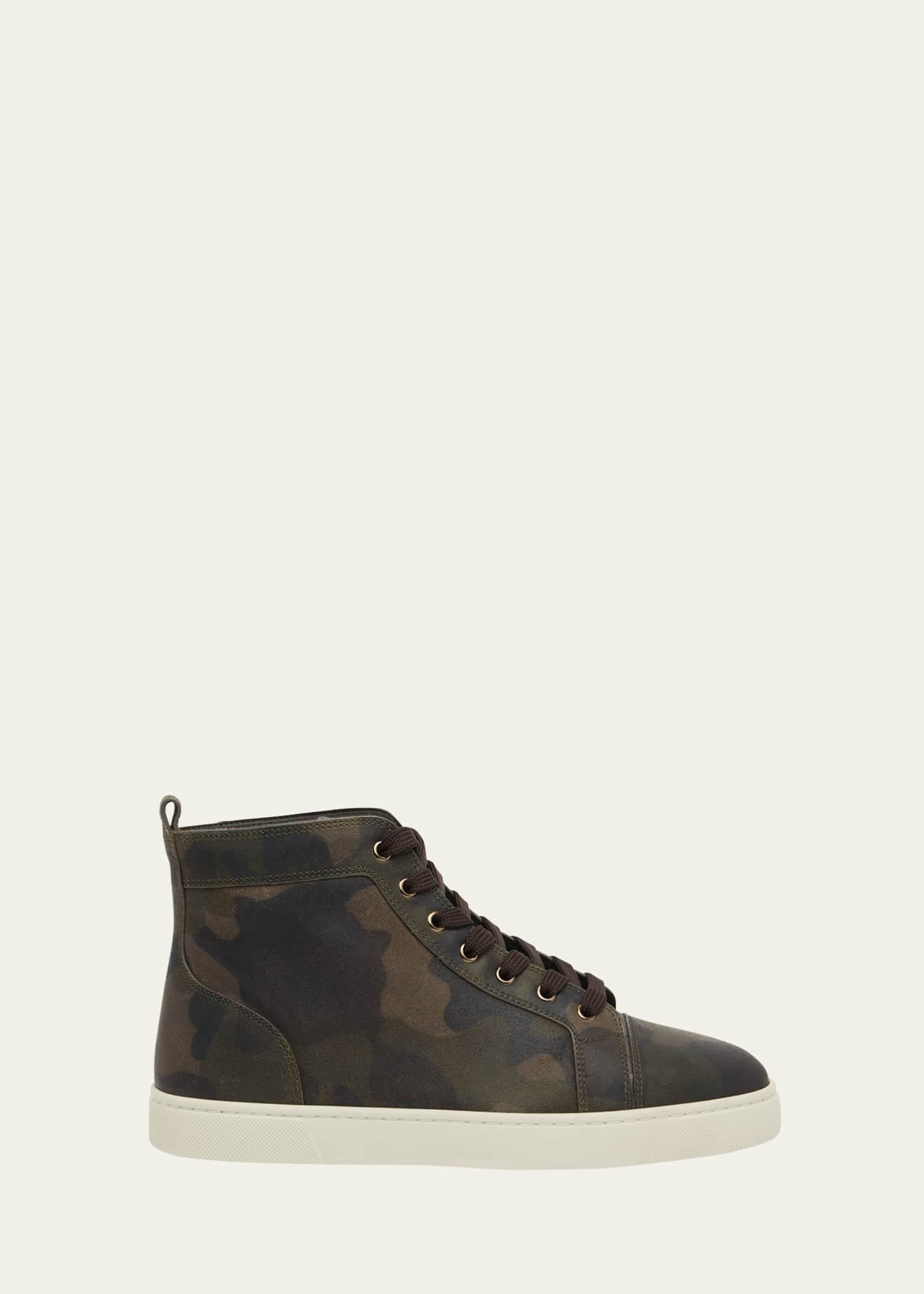 Christian Louboutin Men's Louis Camouflage Leather High-Top Sneakers Image 1 of 4