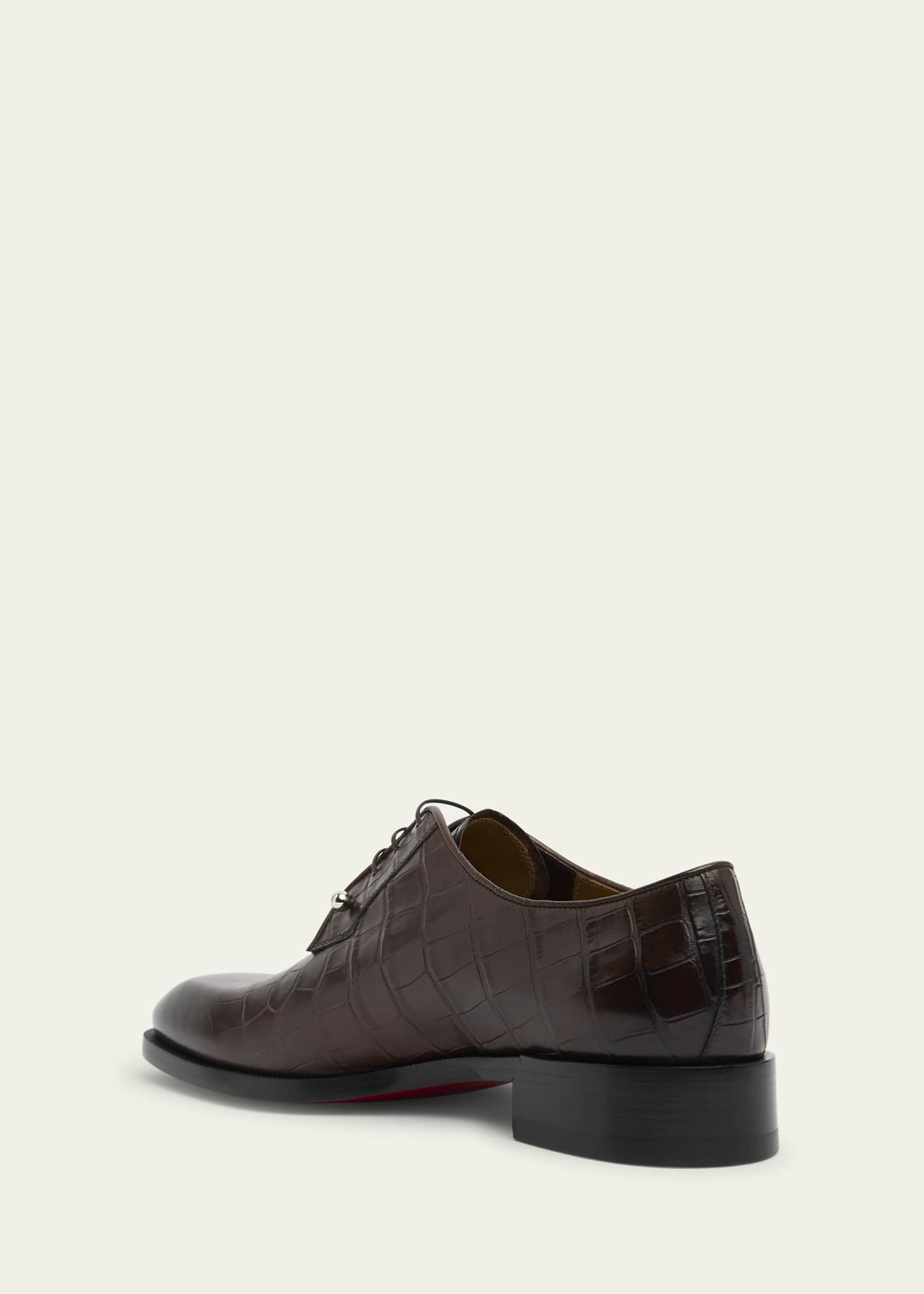 Christian Louboutin Men's Chambeliss Croc-Effect Leather Derby Shoes Image 2 of 4