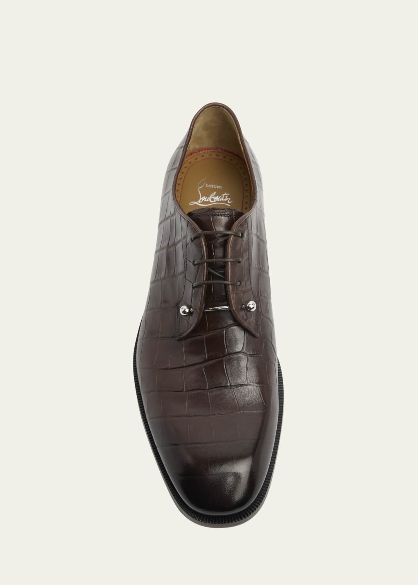 Christian Louboutin Men's Chambeliss Croc-Effect Leather Derby Shoes Image 4 of 4
