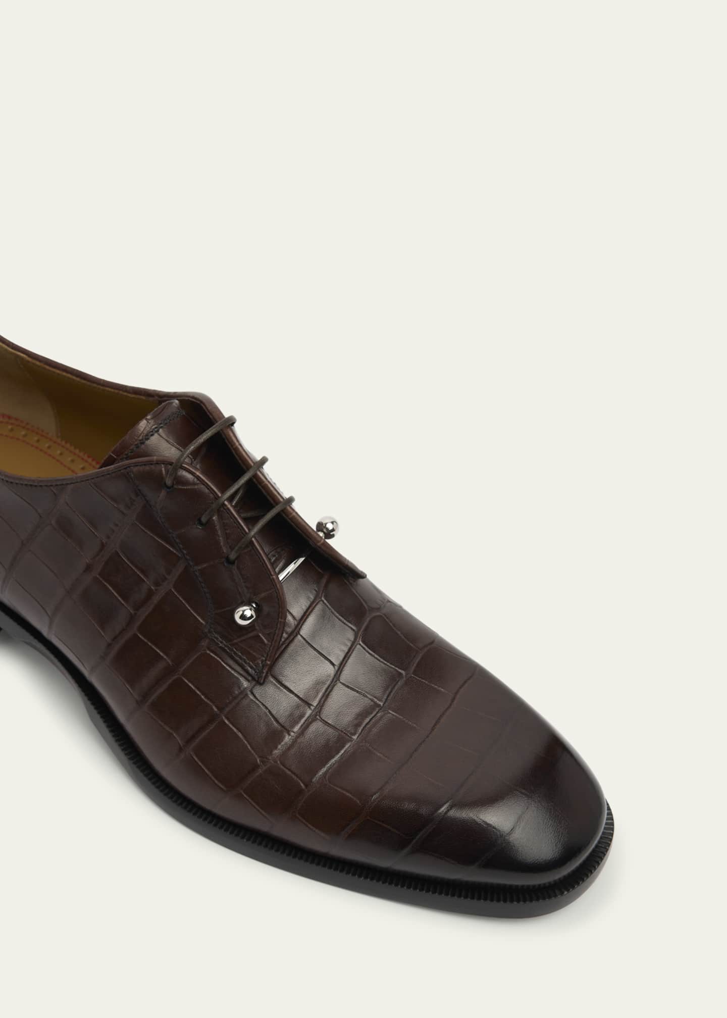 Christian Louboutin Men's Chambeliss Croc-Effect Leather Derby Shoes Image 3 of 4