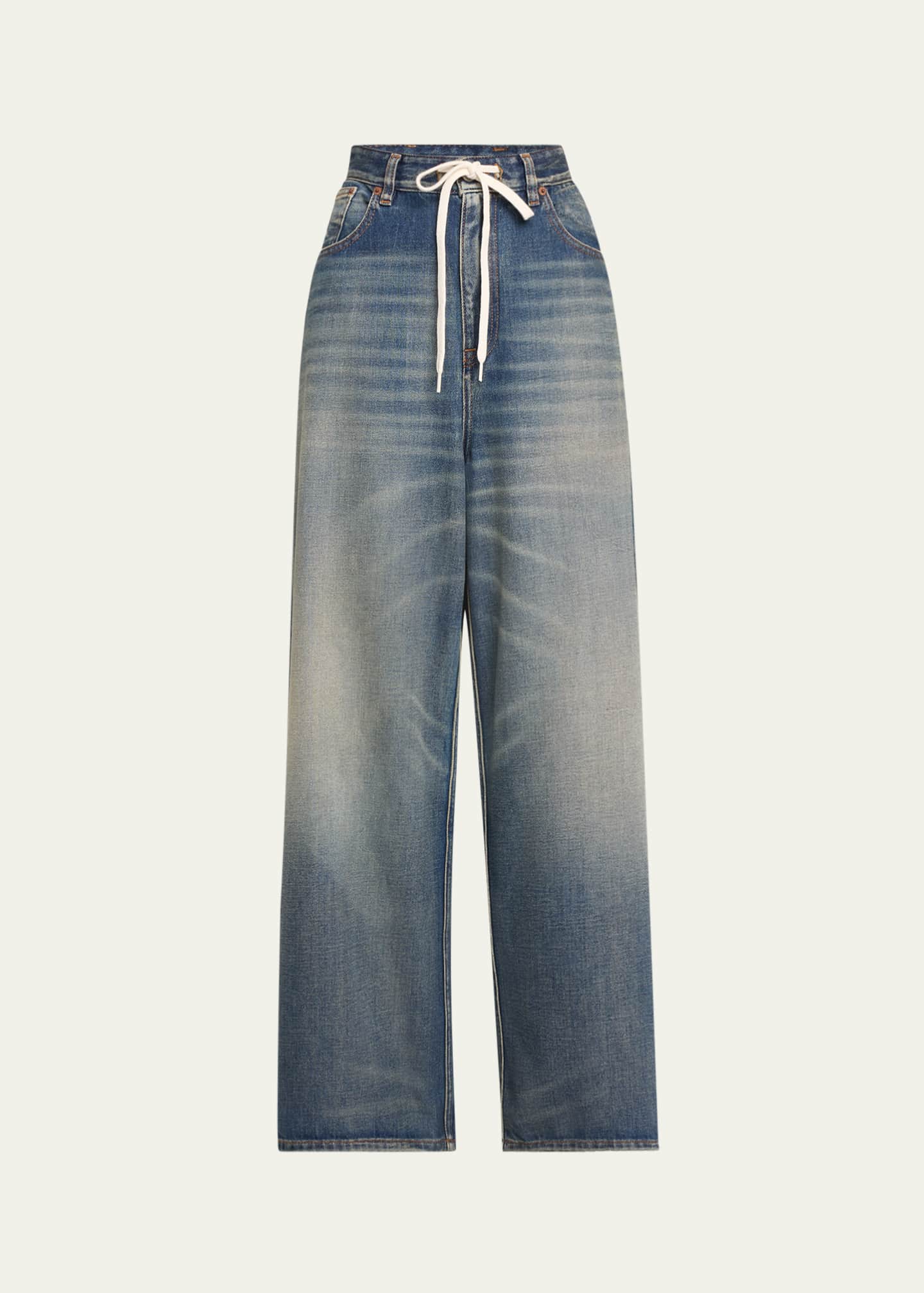 デニム・ジーパン Mm6 Bianchetto-Treated Denim Jeans MM6 Maison Margiela 5-Pocket Drawstring Jeans - Bergdorf Goodman