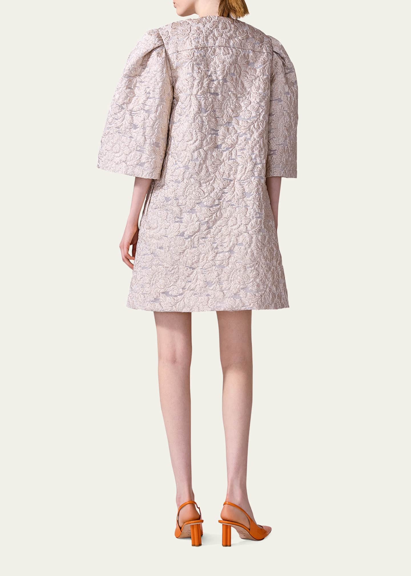 Carolina Herrera Metallic Floral Brocade 3/4-Sleeve Coat Image 3 of 4