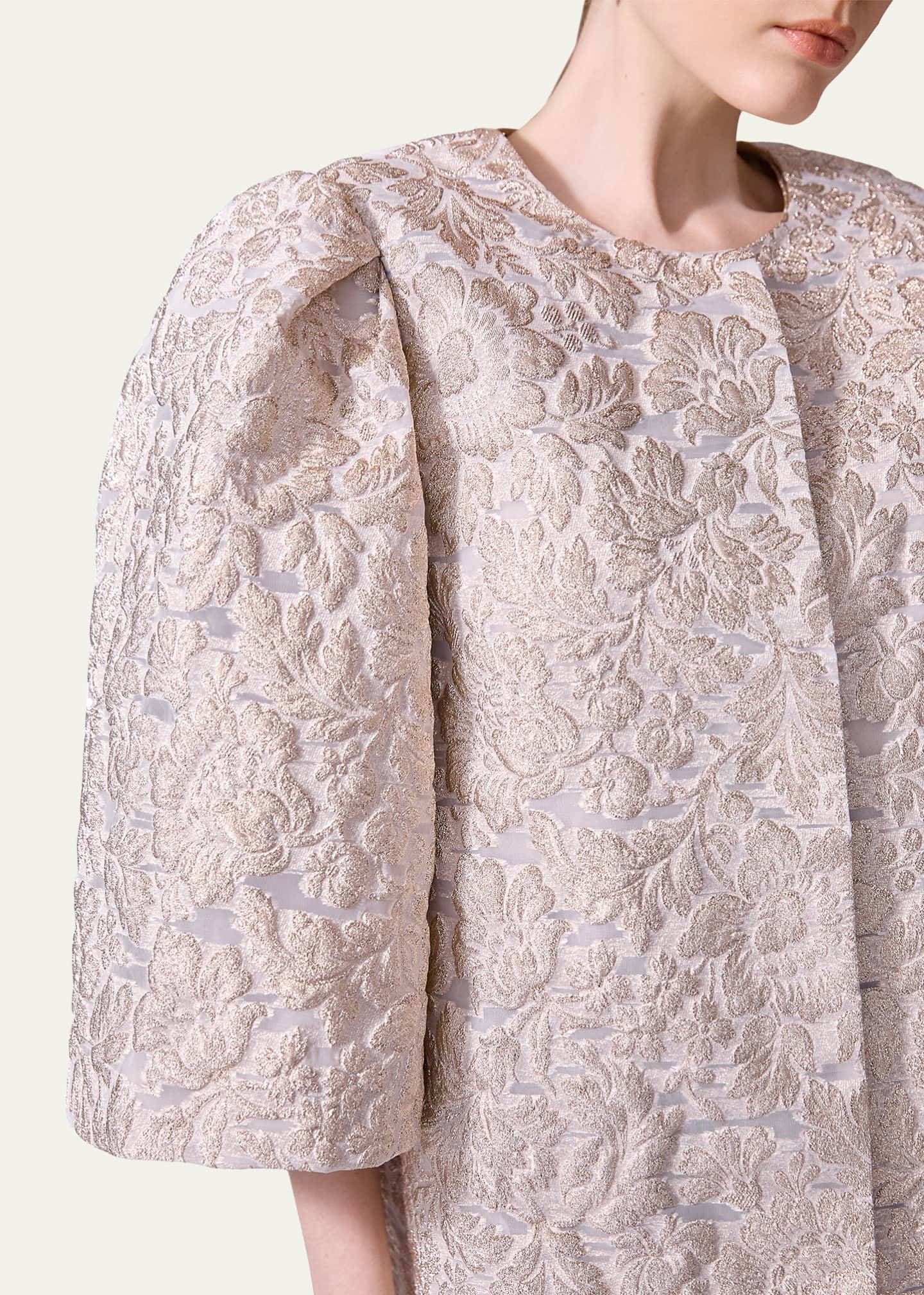 Carolina Herrera Metallic Floral Brocade 3/4-Sleeve Coat Image 4 of 4