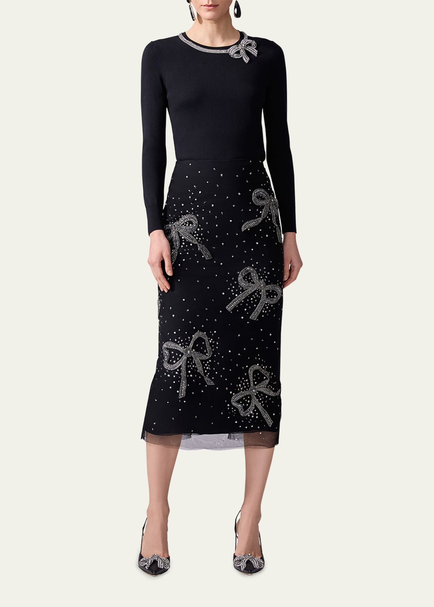 Carolina Herrera Bow Embellished Midi Skirt Image 2 of 3