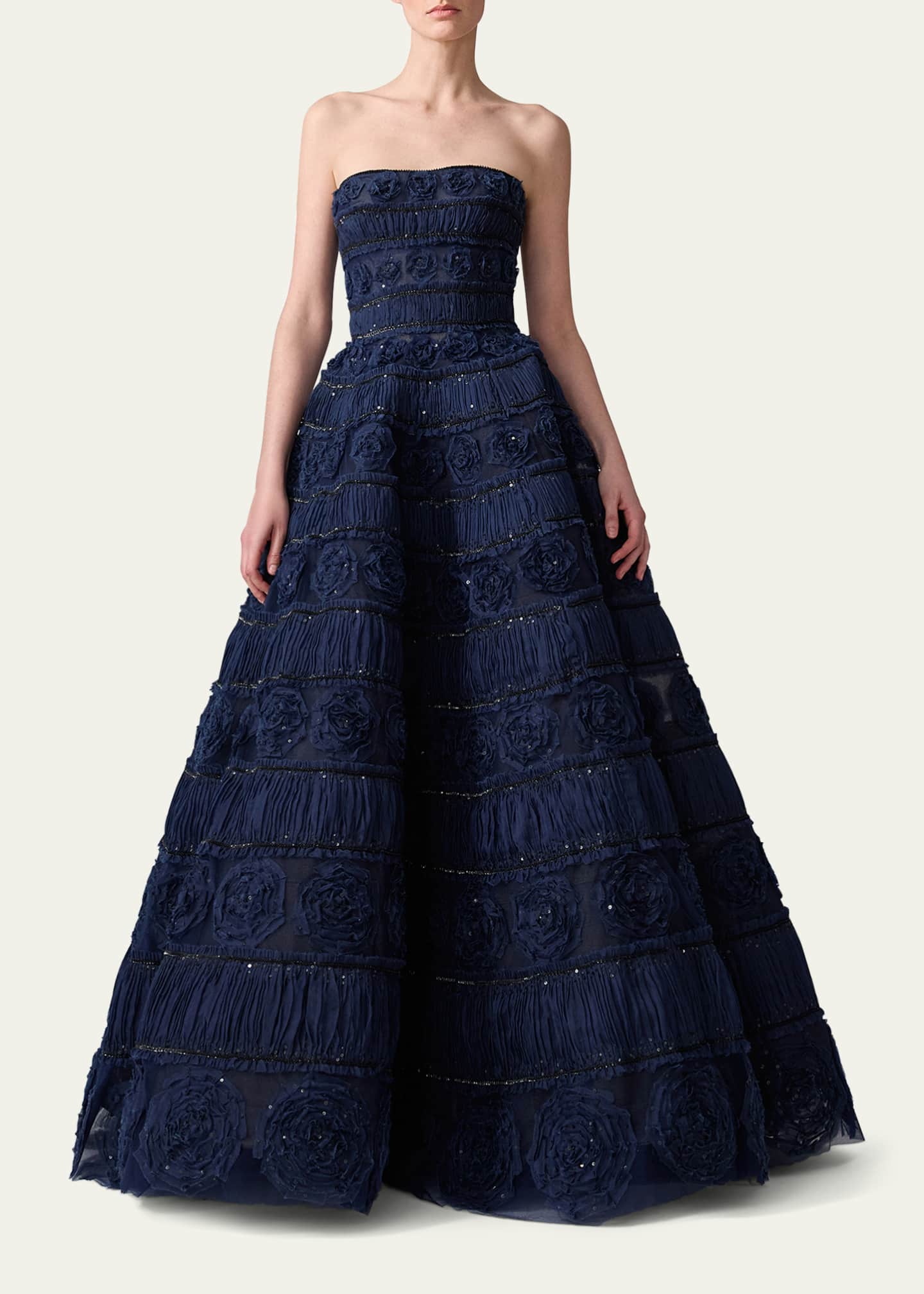 Carolina Herrera Strapless Rose Embroidered Ball Gown Image 2 of 4