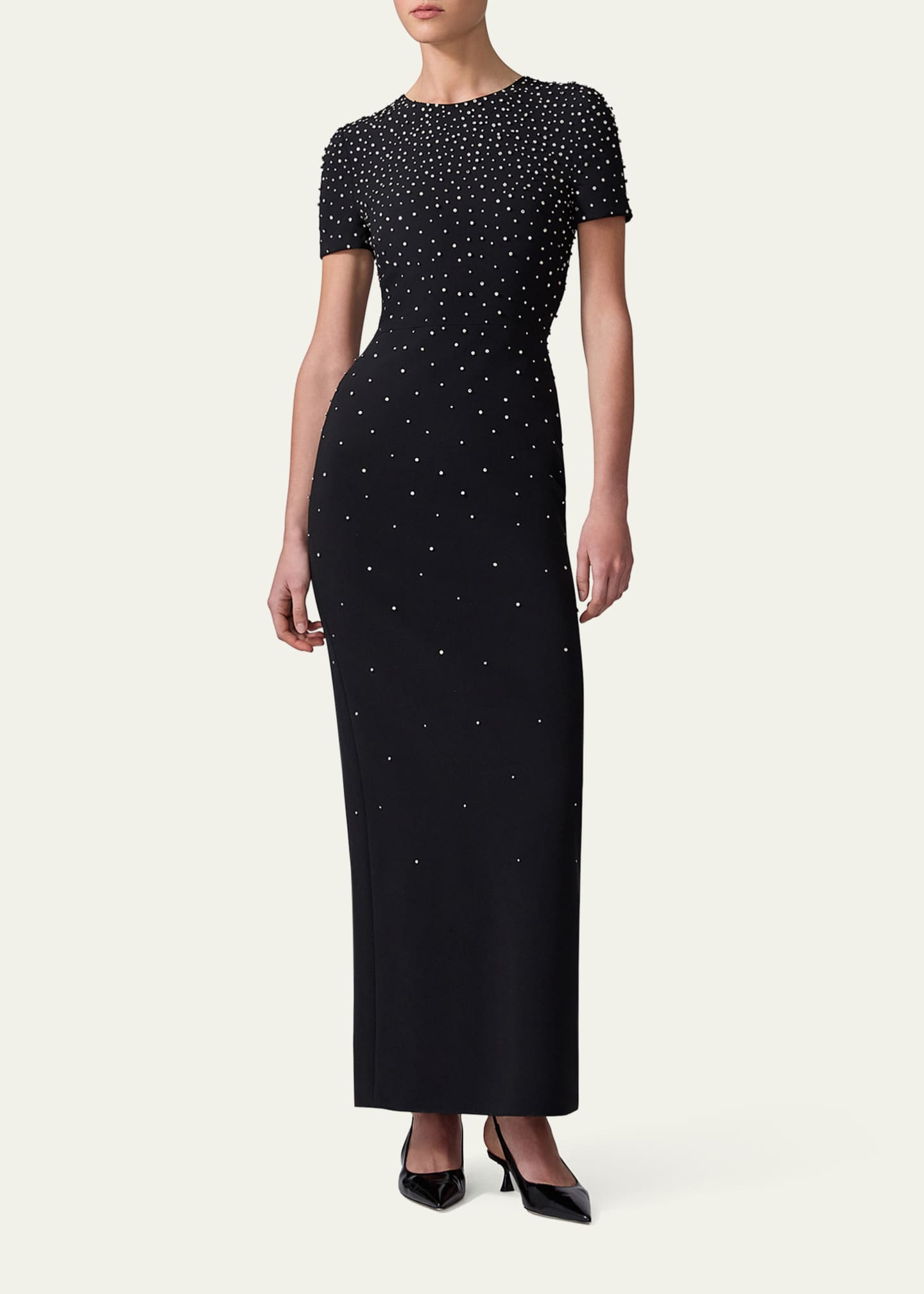 Carolina Herrera Embellished Short-Sleeve Bow-Back Gown Image 2 of 3