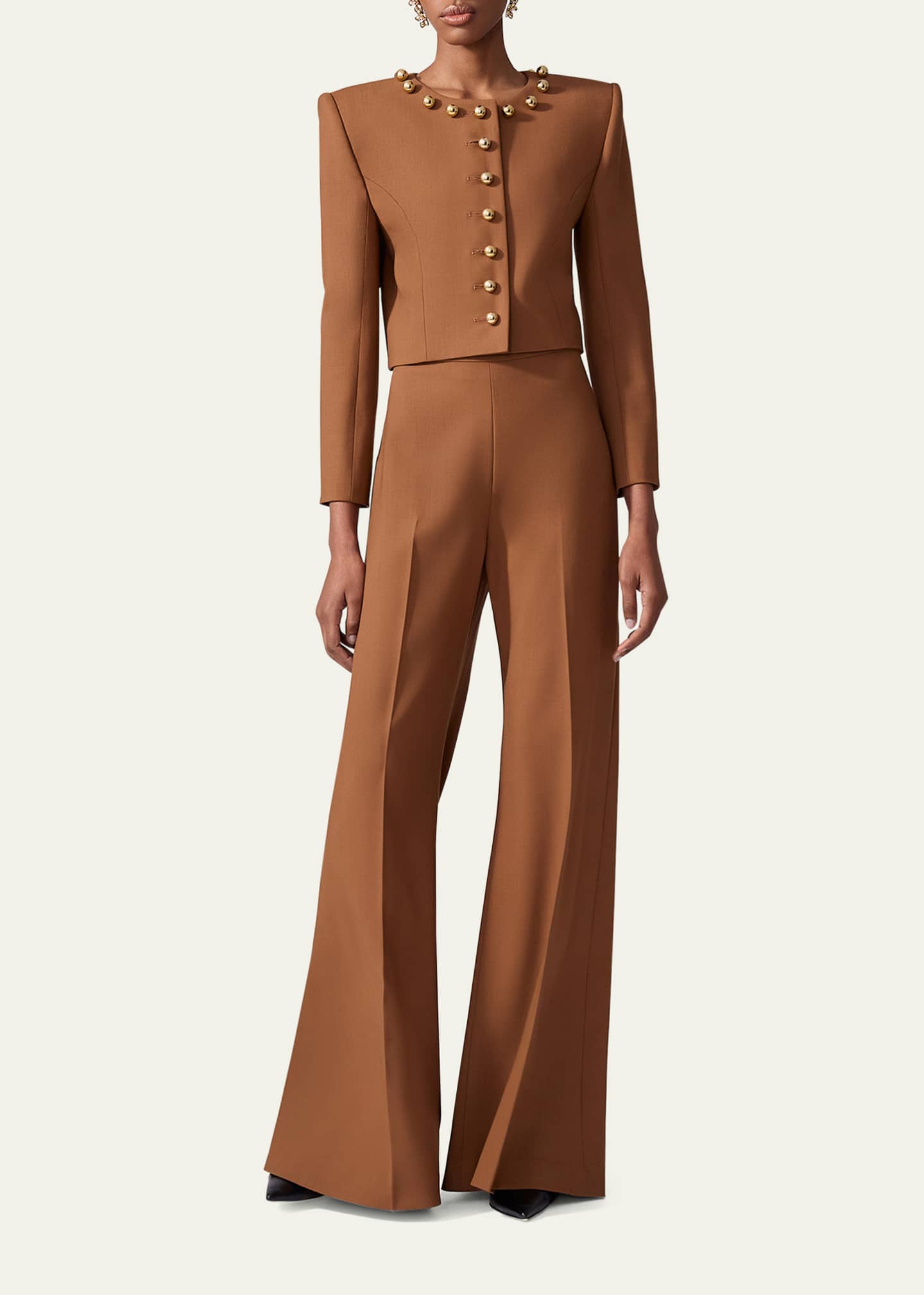 Ball-Button Collarless Crop Jacket