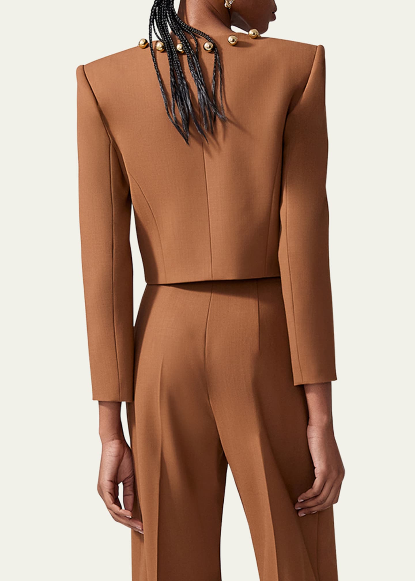 Ball-Button Collarless Crop Jacket
