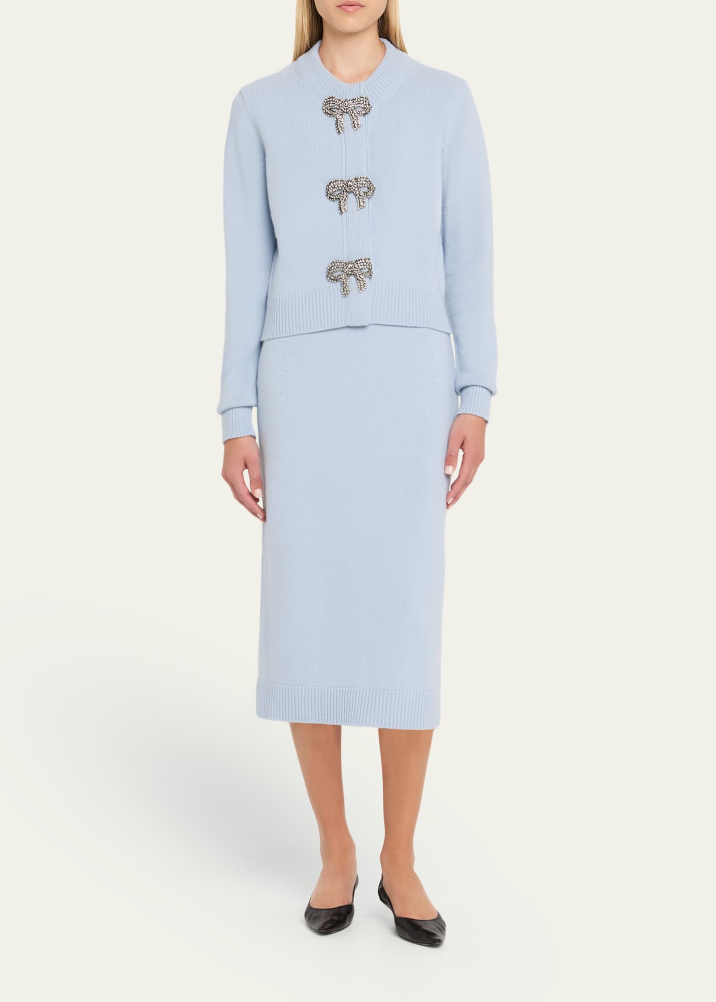 Carolina Herrera Crystal Bow Wool-Cashmere Cardigan Image 2 of 5