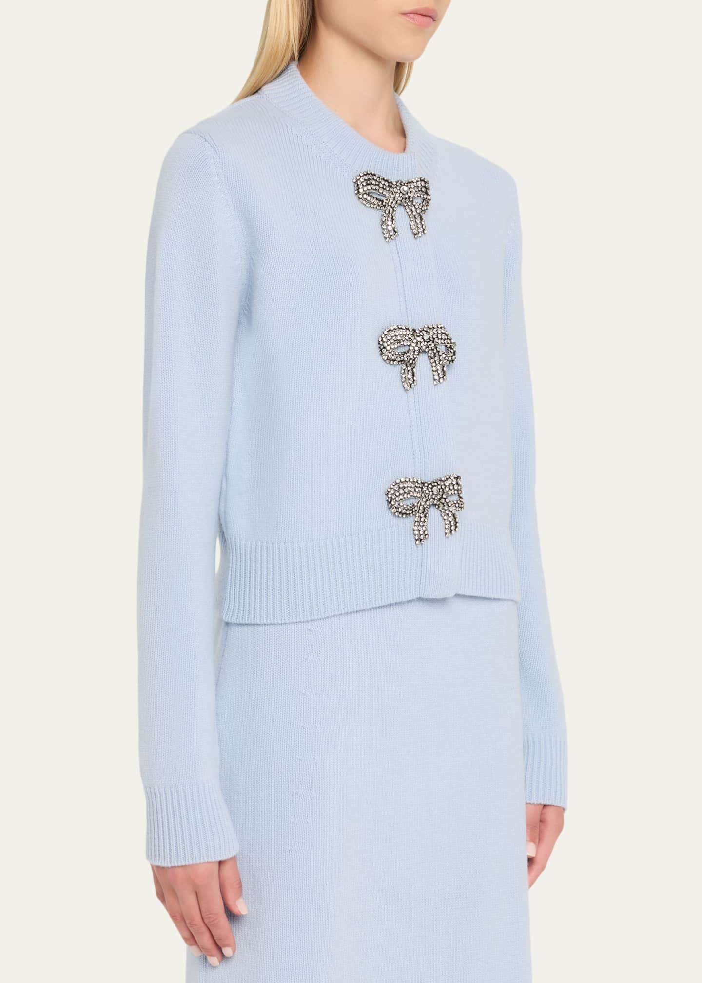 Carolina Herrera Crystal Bow Wool-Cashmere Cardigan Image 4 of 5