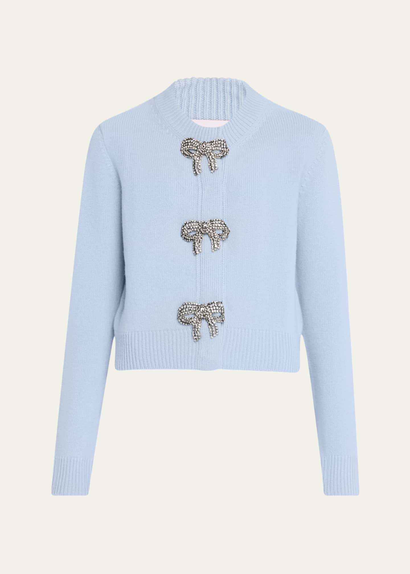Carolina Herrera Crystal Bow Wool-Cashmere Cardigan Image 1 of 5
