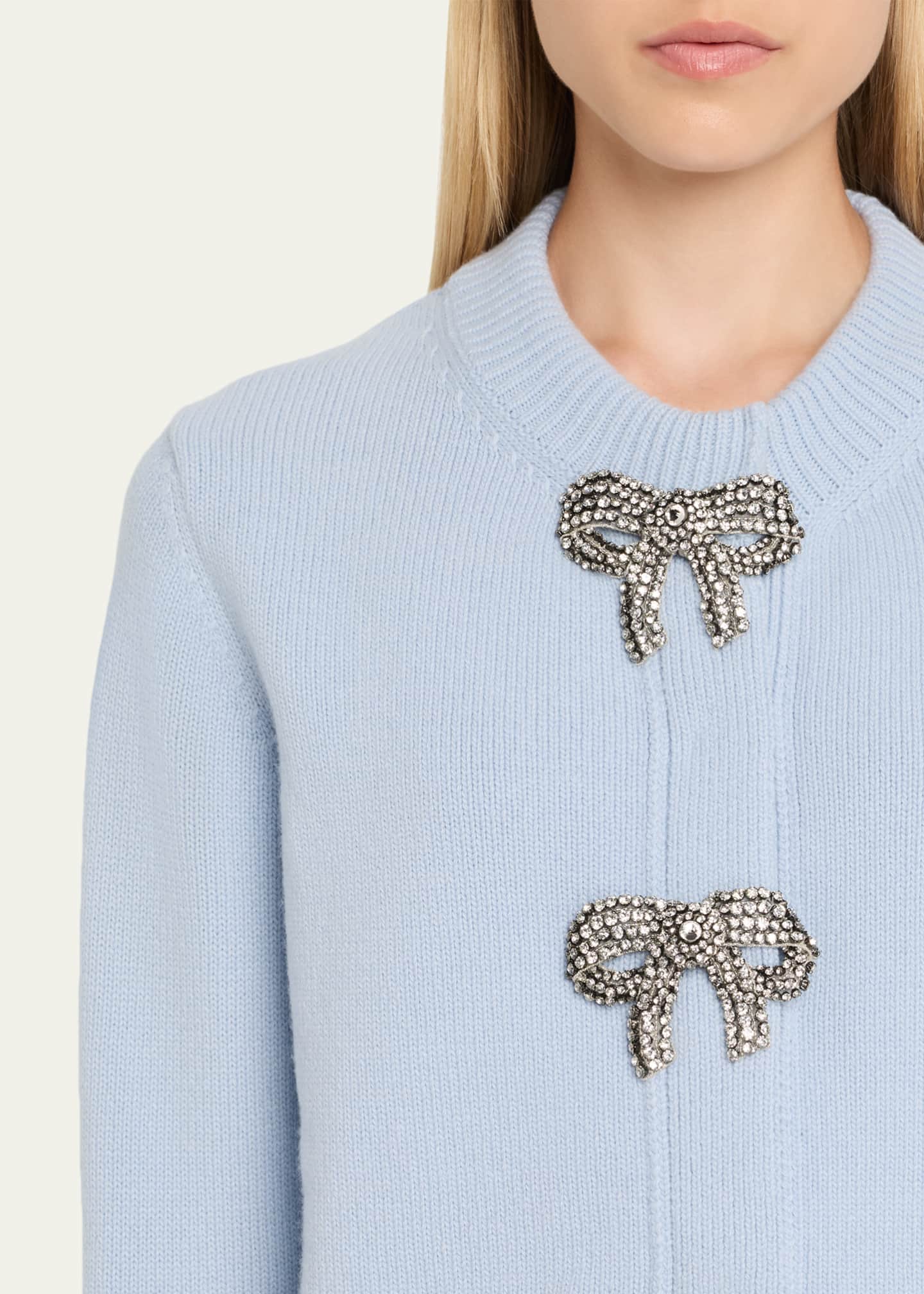 Carolina Herrera Crystal Bow Wool-Cashmere Cardigan Image 5 of 5