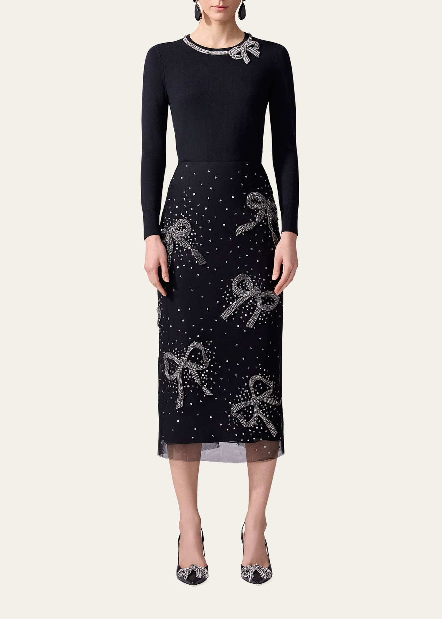 Carolina Herrera Crystal Bow Crewneck Sweater Image 2 of 3