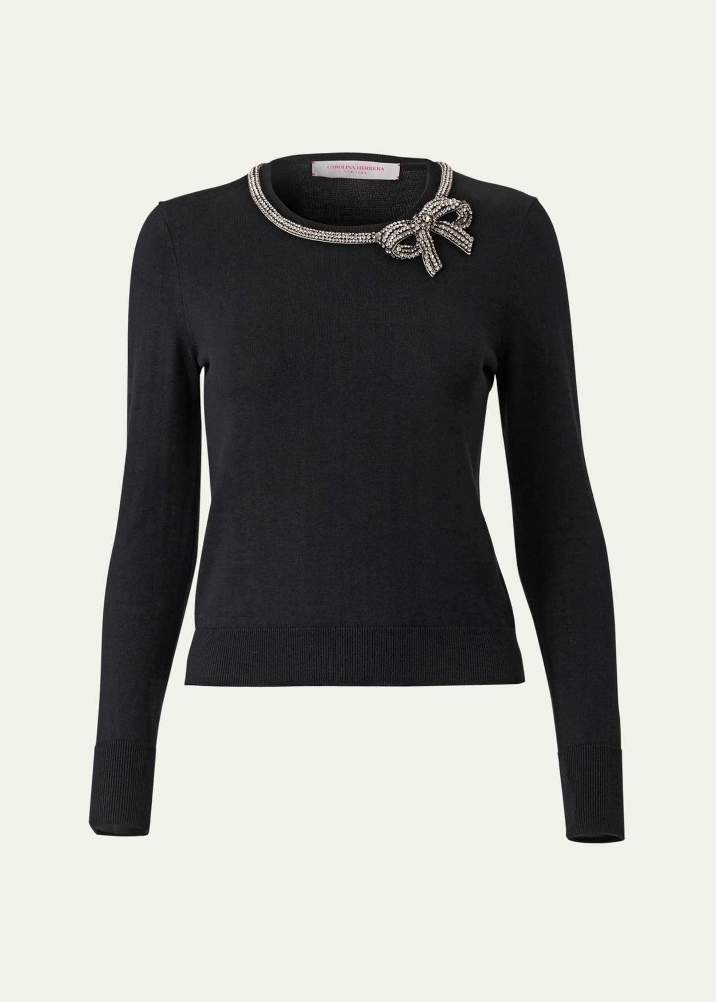 Carolina Herrera Crystal Bow Crewneck Sweater Image 1 of 3