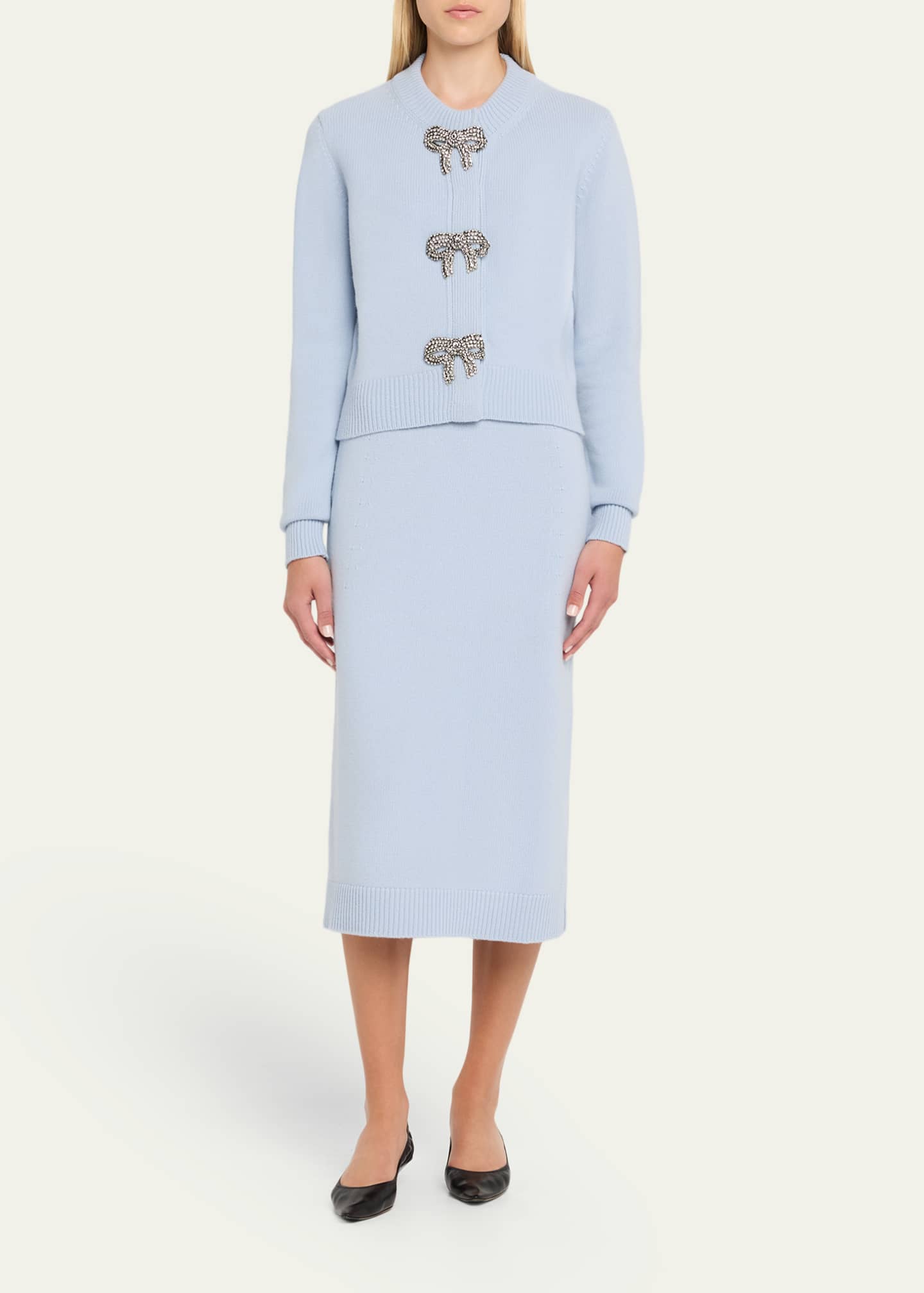 Carolina Herrera Wool-Cashmere Knit Midi Pencil Skirt Image 2 of 5