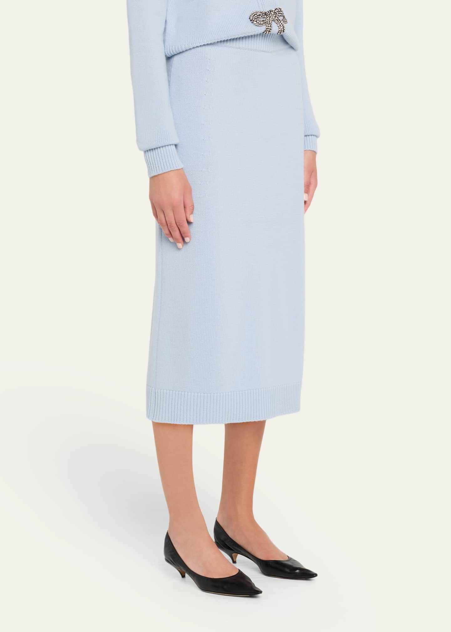 Carolina Herrera Wool-Cashmere Knit Midi Pencil Skirt Image 4 of 5