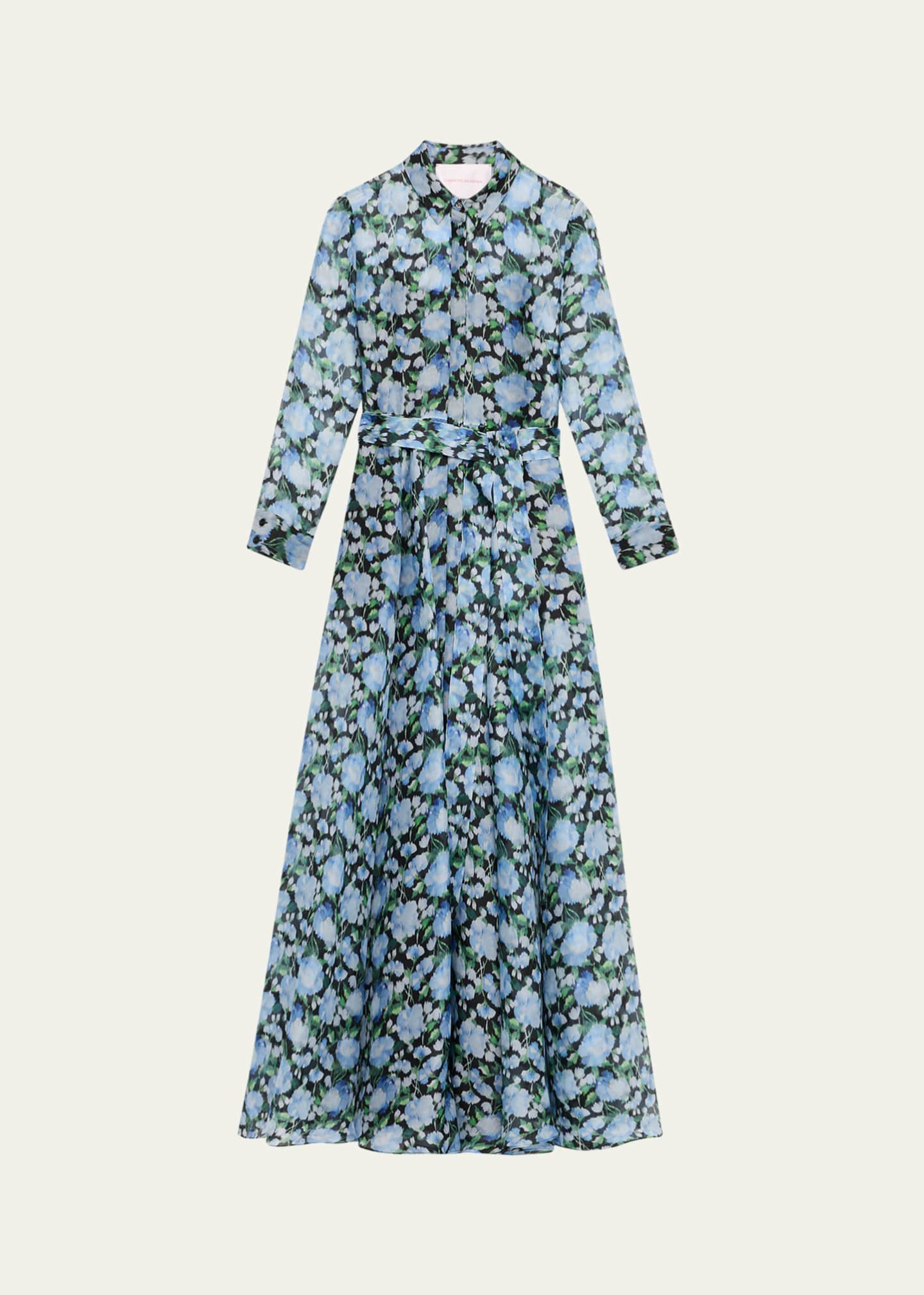 Carolina Herrera Floral Silk Long-Sleeve Trench Gown Image 1 of 5