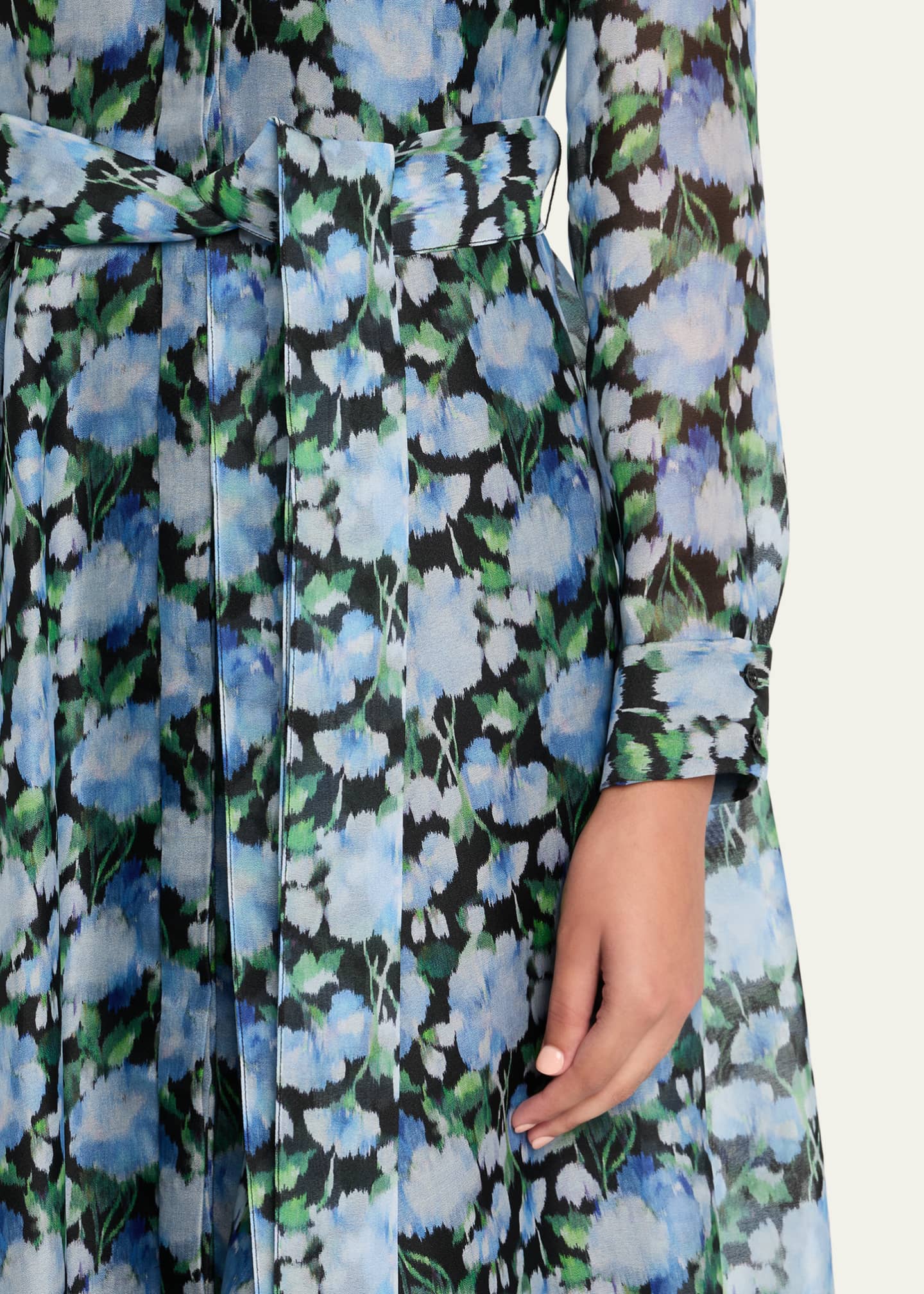 Carolina Herrera Floral Silk Long-Sleeve Trench Gown Image 5 of 5