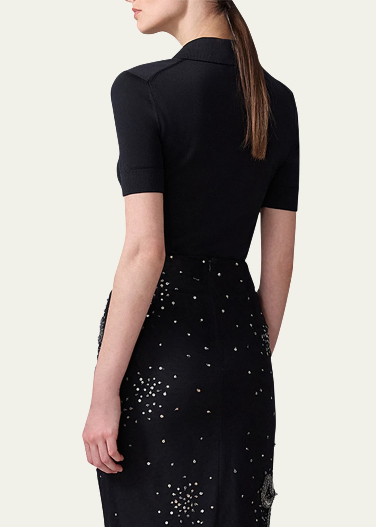 Carolina Herrera Short-Sleeve Silk-Blend Polo Shirt Image 3 of 5