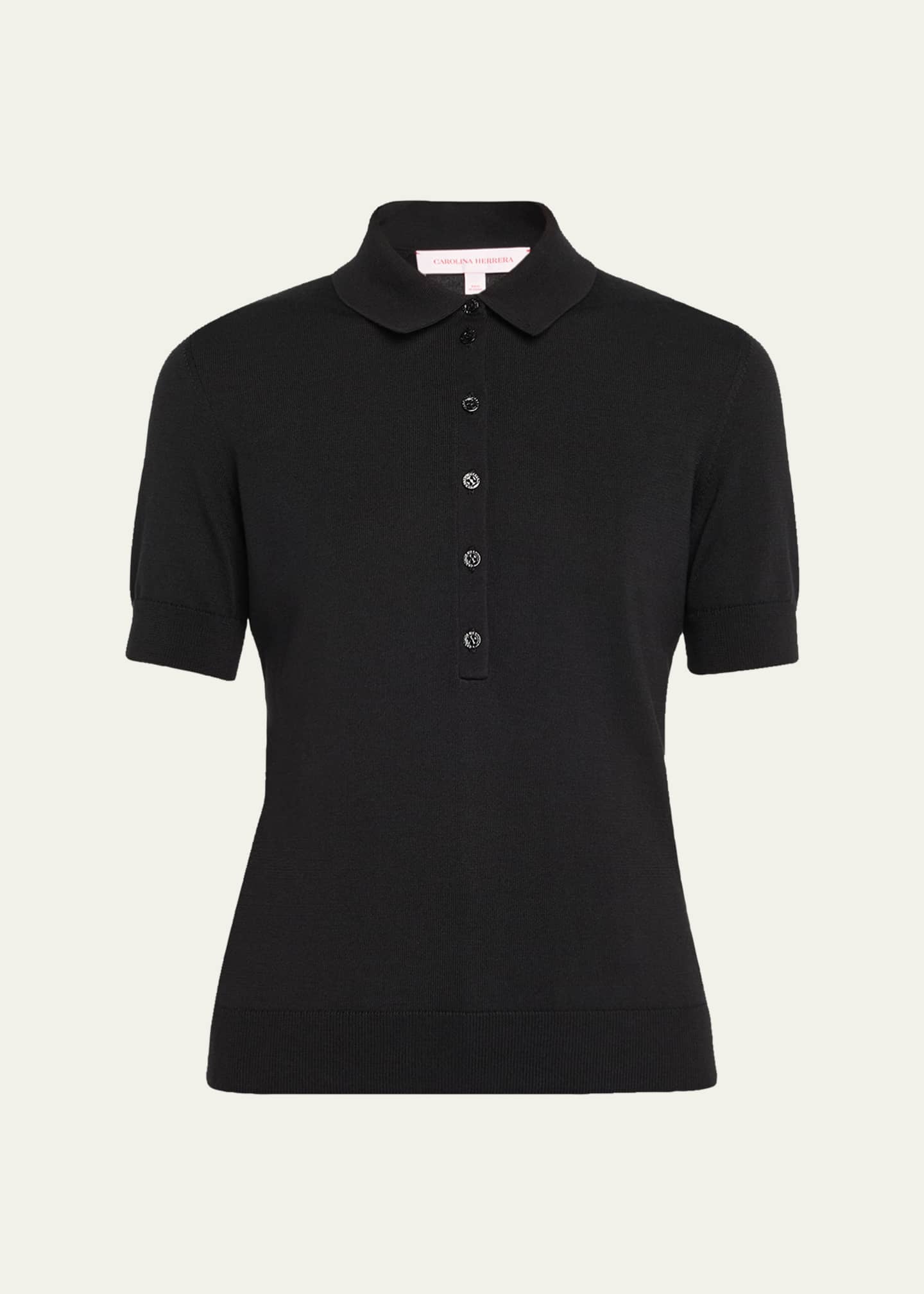 Carolina Herrera Short-Sleeve Silk-Blend Polo Shirt Image 1 of 5