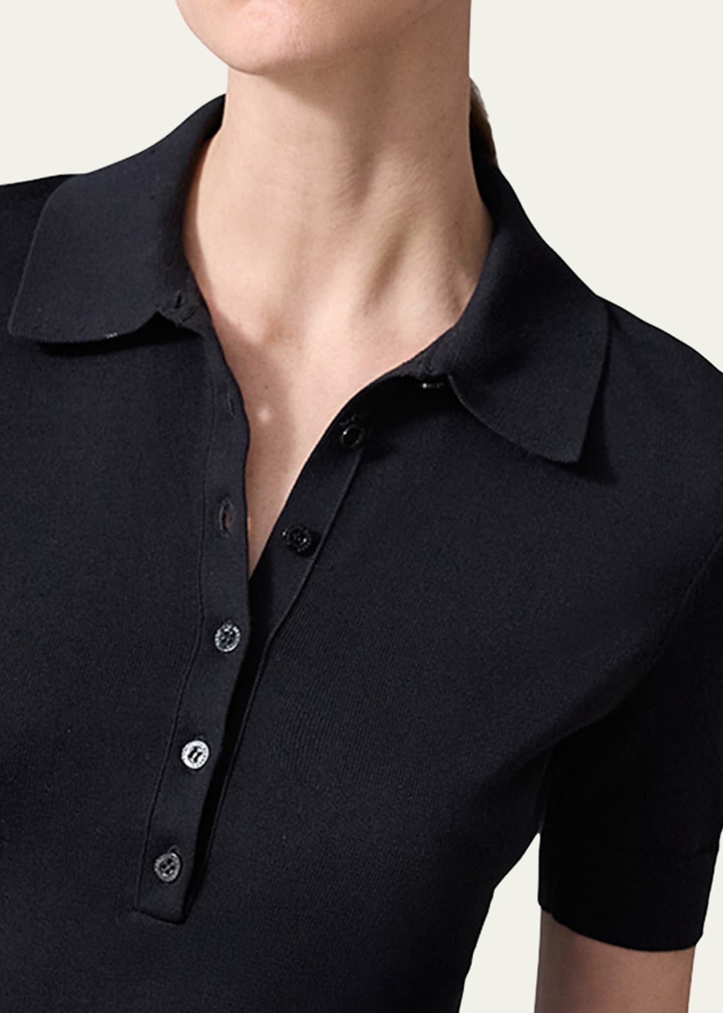 Carolina Herrera Short-Sleeve Silk-Blend Polo Shirt Image 5 of 5