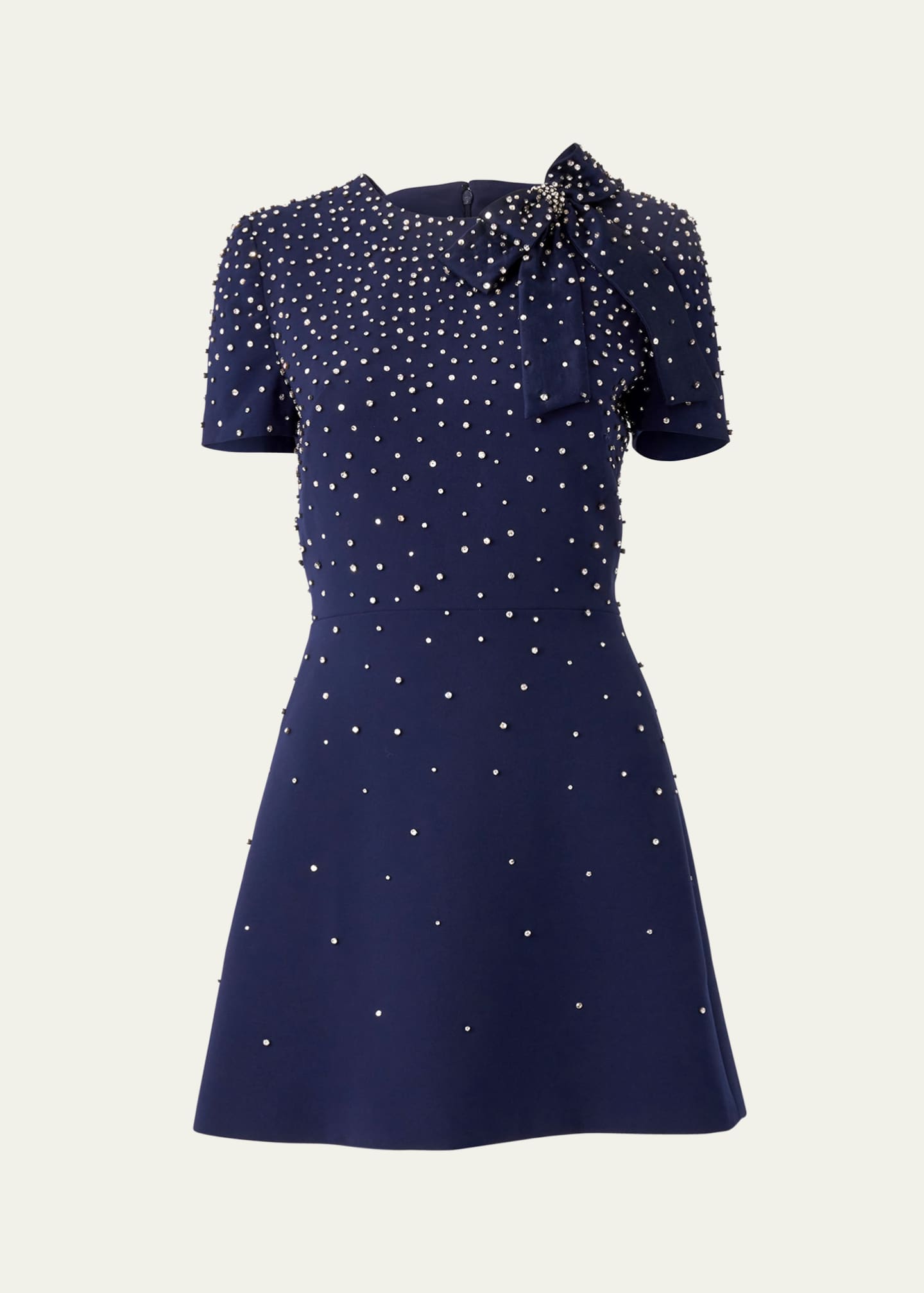 Carolina Herrera Crystal Bow Short-Sleeve Mini Dress Image 1 of 3