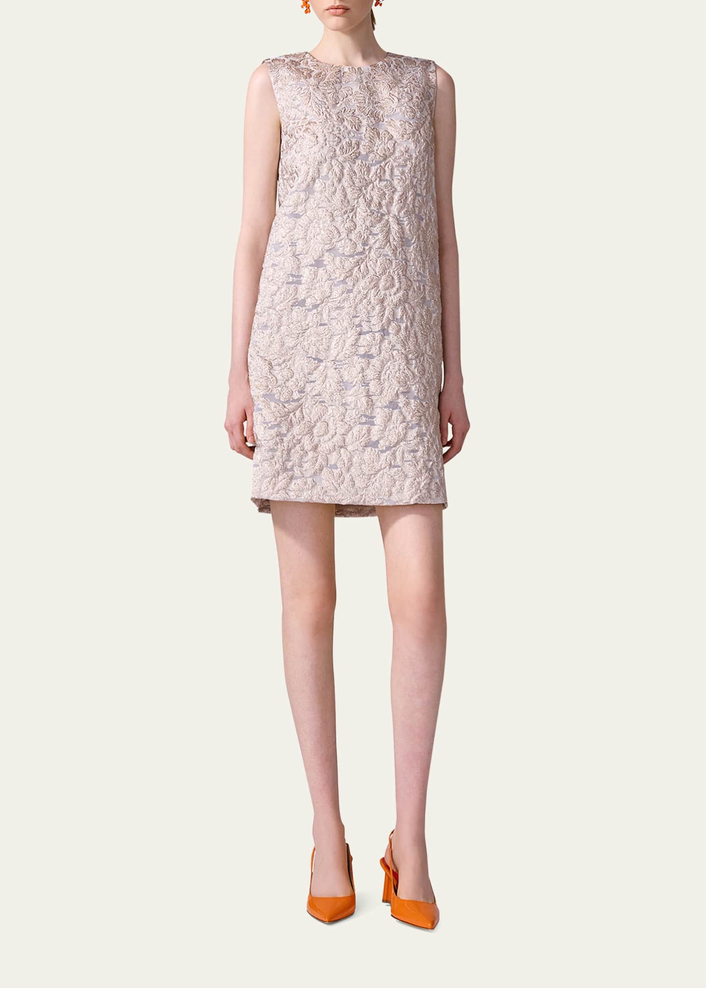 Carolina Herrera Metallic Floral Sleeveless Mini Shift Dress Image 2 of 3