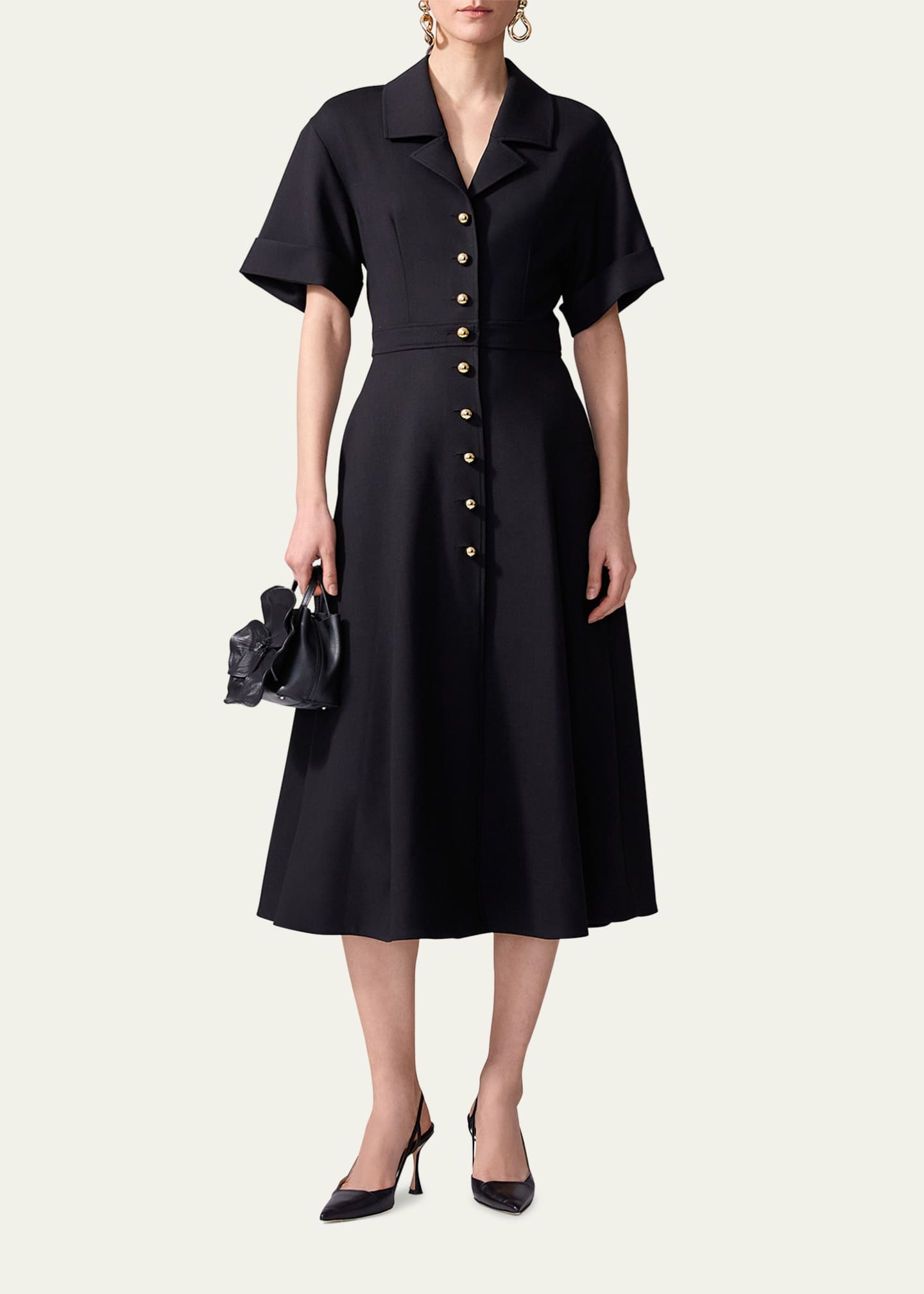 Carolina Herrera Collared Short-Sleeve Midi Shirtdress Image 2 of 3