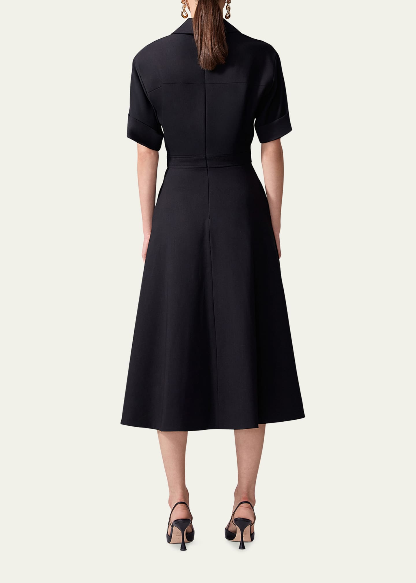 Carolina Herrera Collared Short-Sleeve Midi Shirtdress Image 3 of 3