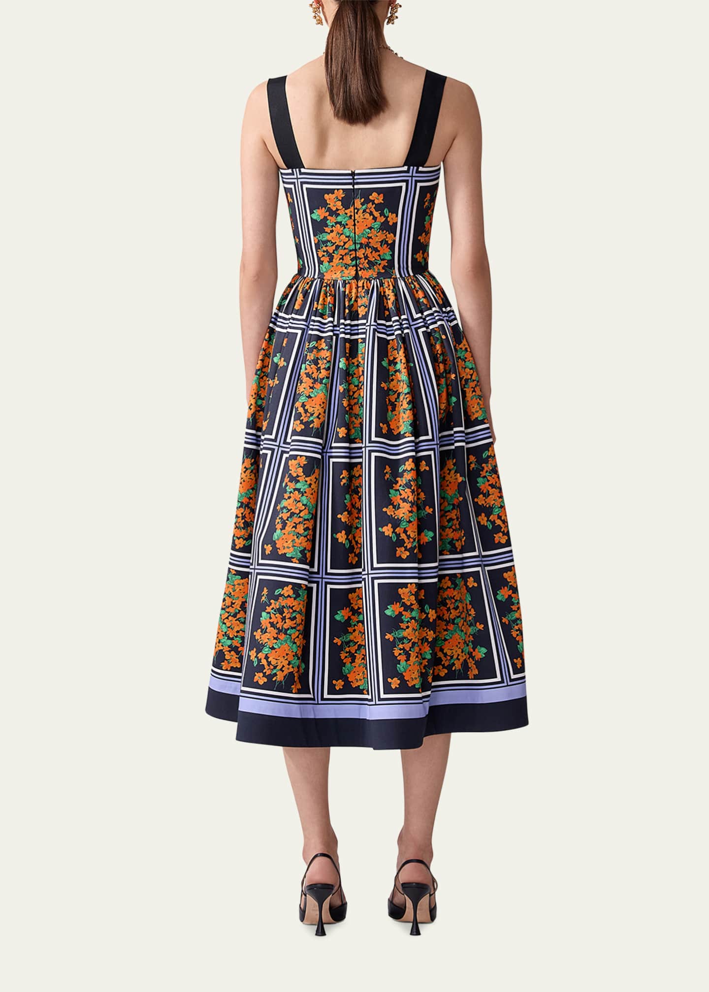Carolina Herrera Square-Neck Sleeveless Fit-&-Flare Midi Dress Image 3 of 3