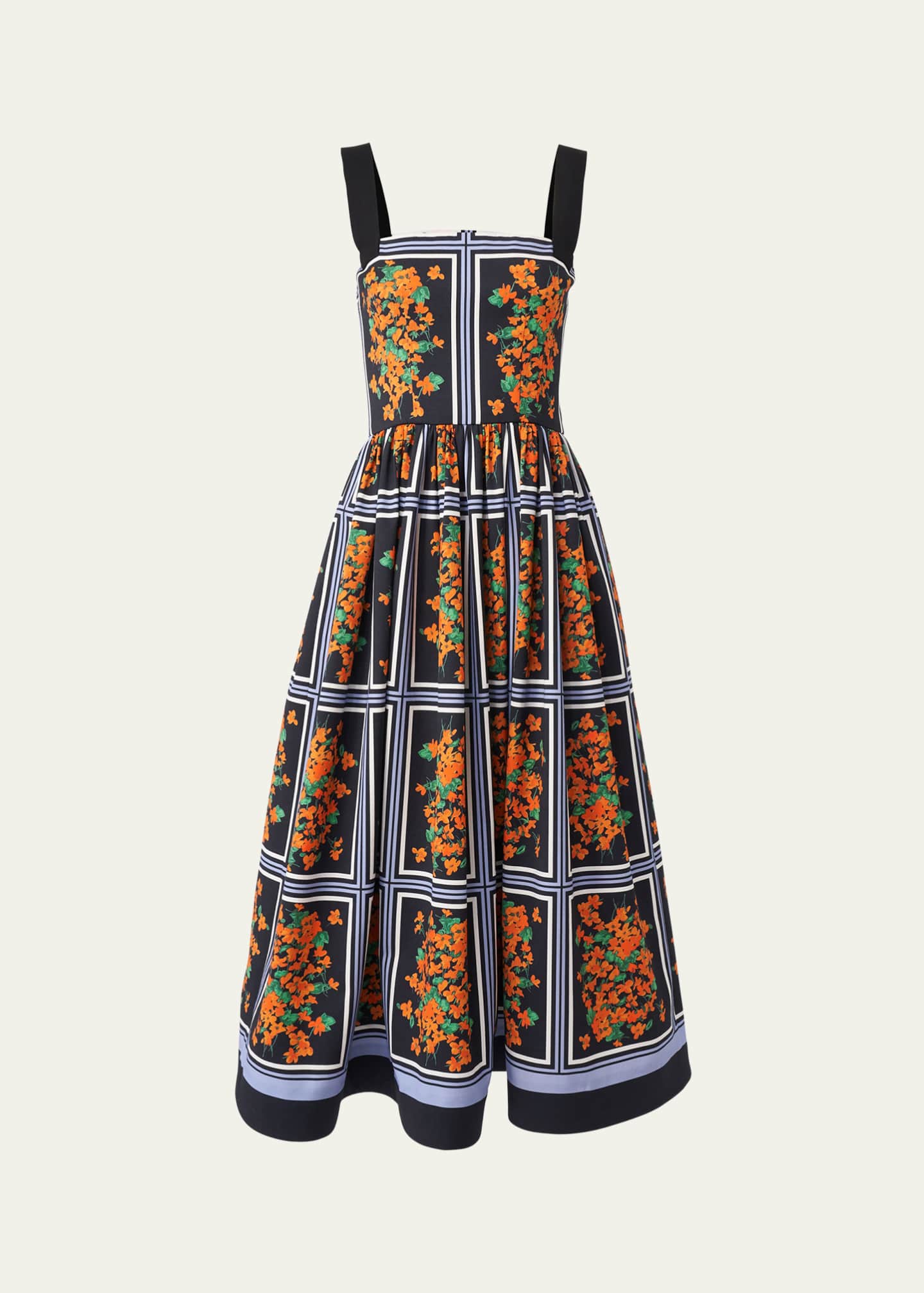 Carolina Herrera Square-Neck Sleeveless Fit-&-Flare Midi Dress Image 1 of 3