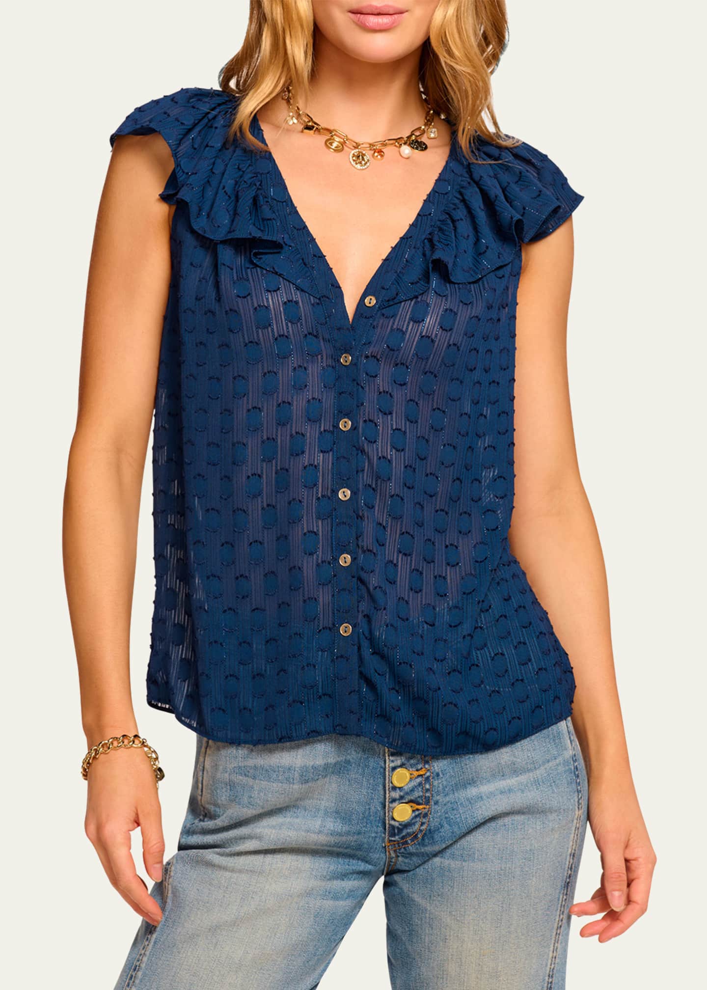 Silvia Dot Ruffle-Trim Top