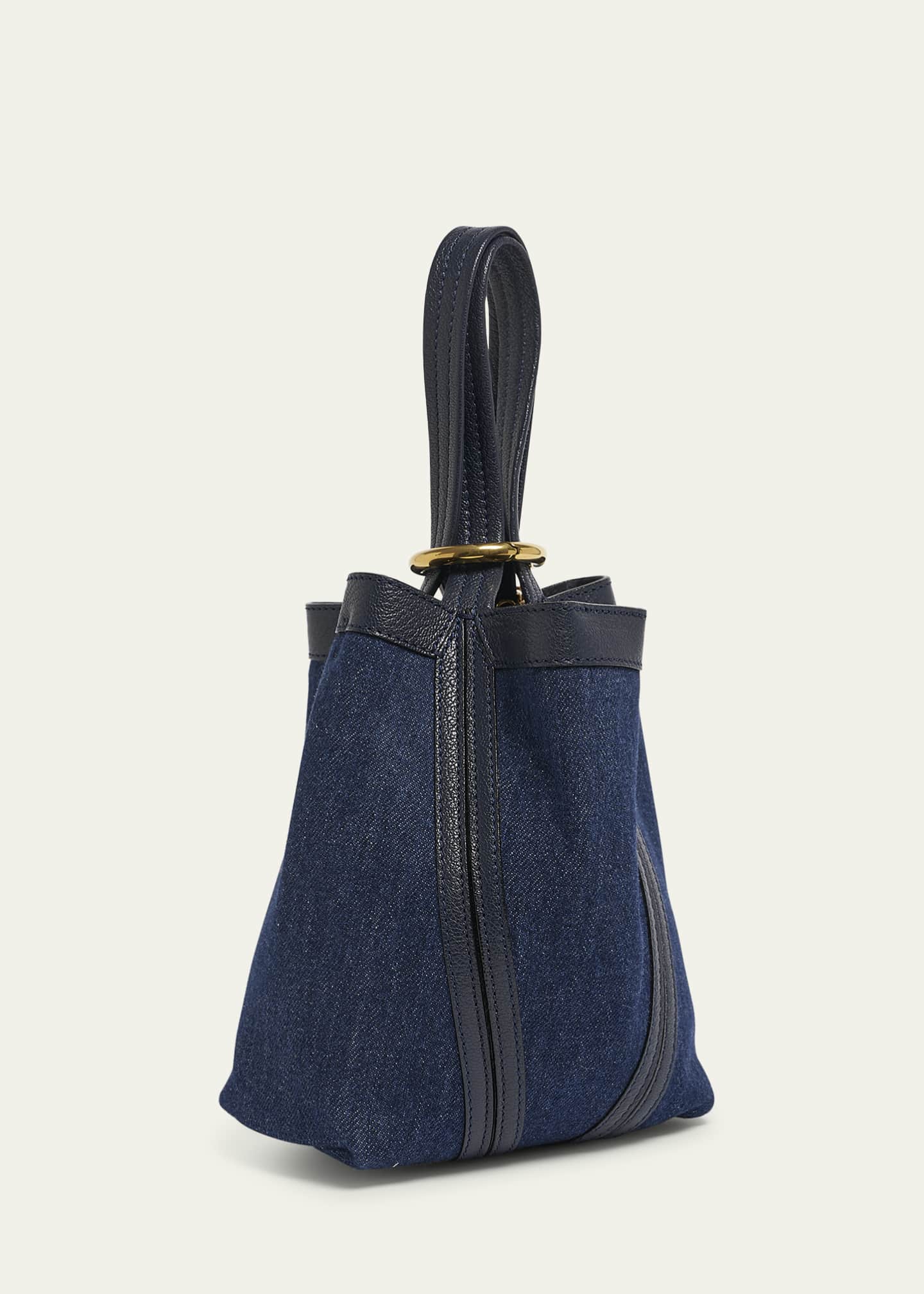 Chloe Spin Mini Bucket Tote Bag in Denim and Leather Image 3 of 6