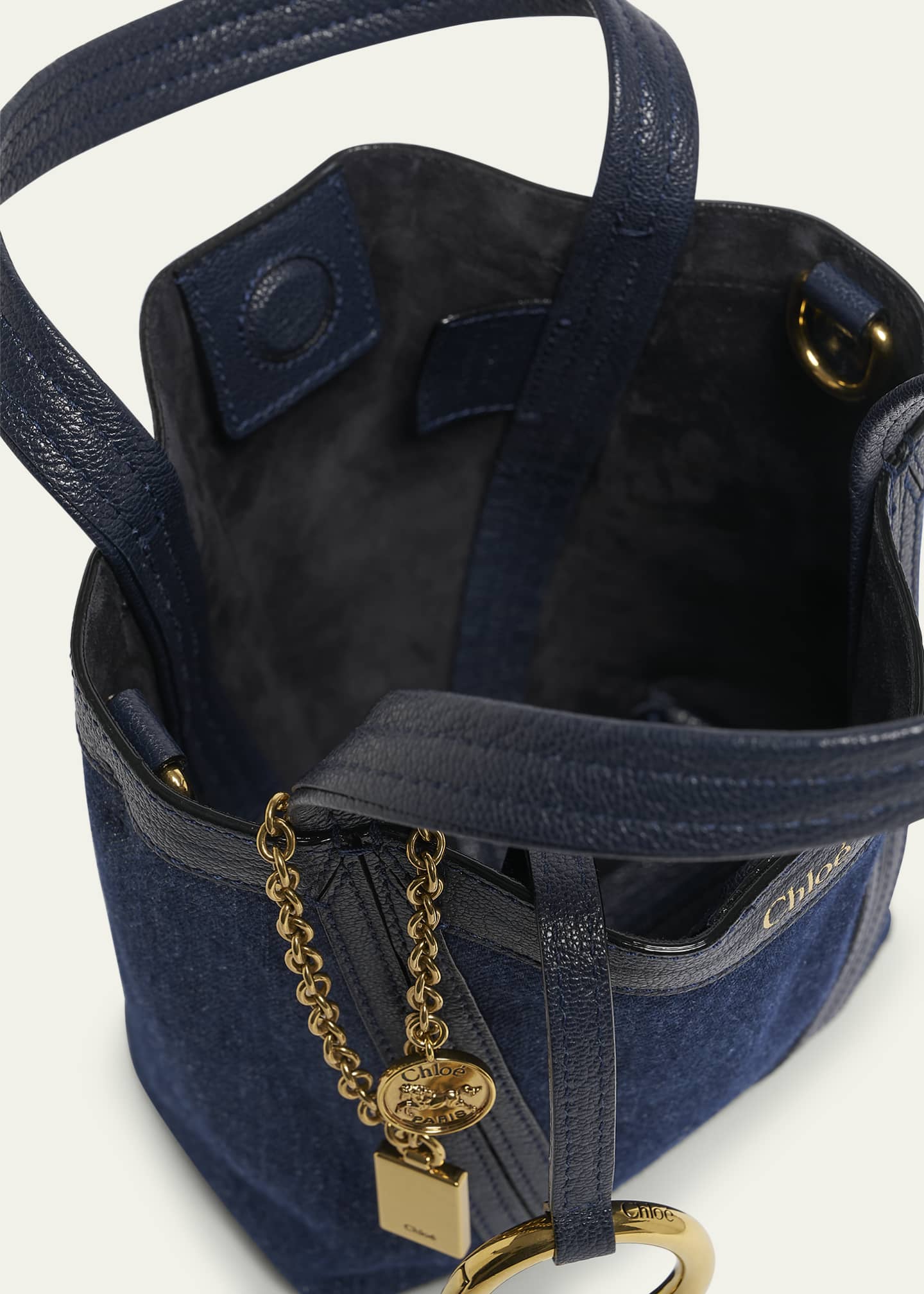 Chloe Spin Mini Bucket Tote Bag in Denim and Leather Image 4 of 6