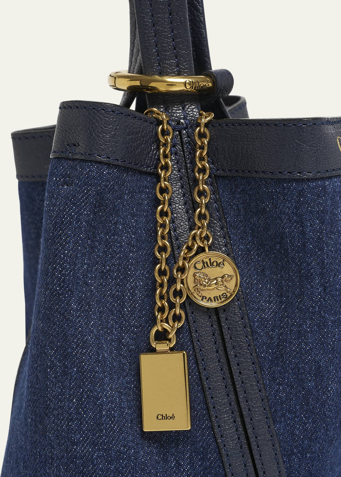 Chloe Spin Mini Bucket Tote Bag in Denim and Leather Image 6 of 6